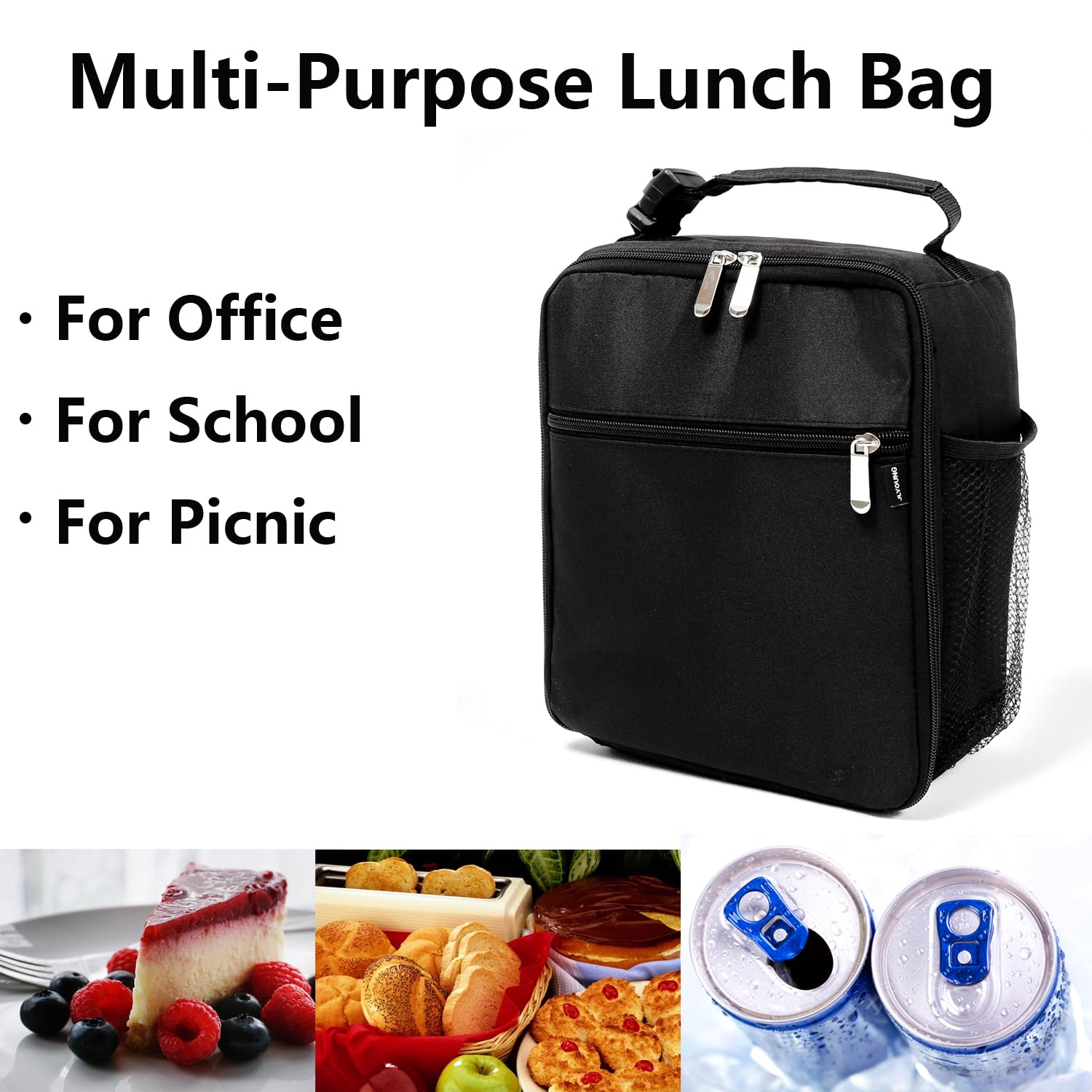 Insulated Lunch Box for Adults & Kids - Durable Black Lunch Bag for Office, School, Picnics & Travel - JLYOUNG Leakproof Meal Container for Men & Women