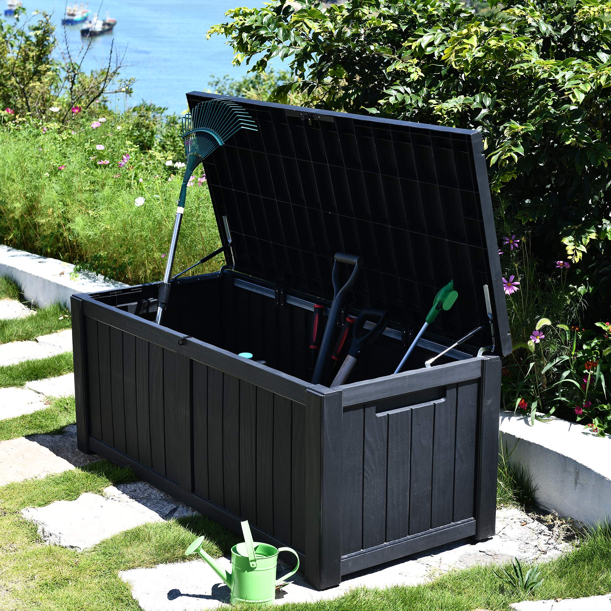 YITAHOME 120 Gallon Outdoor Storage Deck Box - Large Waterproof Resin Patio Storage Container for Outdoor Cushions, Garden Tools & Pool Accessories - Lockable Deck Box for Backyard, Patio & Poolside (Black)