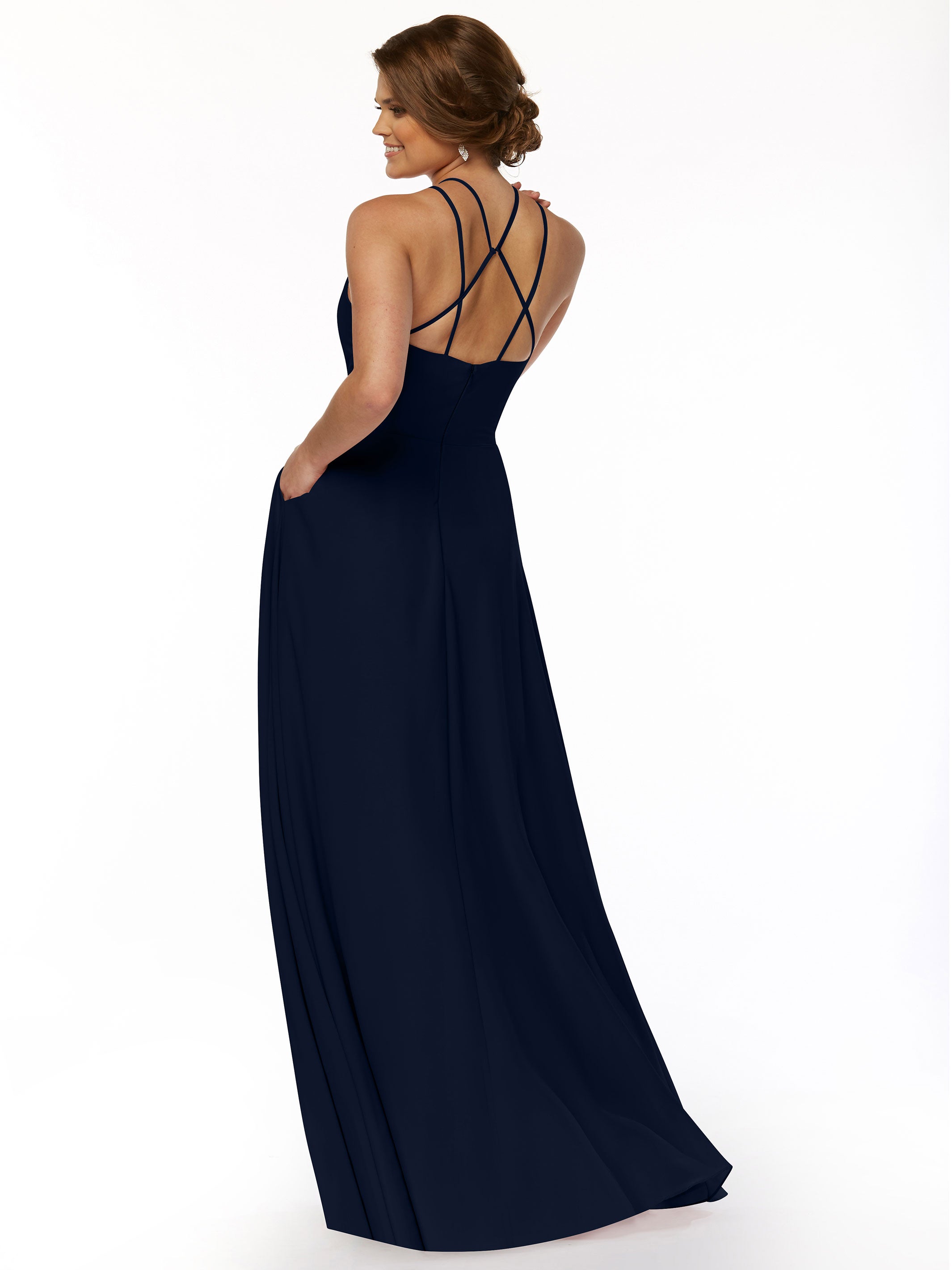 Elegant 83006 Stretch Chiffon A-Line Bridesmaid Dress with Halter Neckline - Perfect for Weddings, Formal Events & Special Occasions