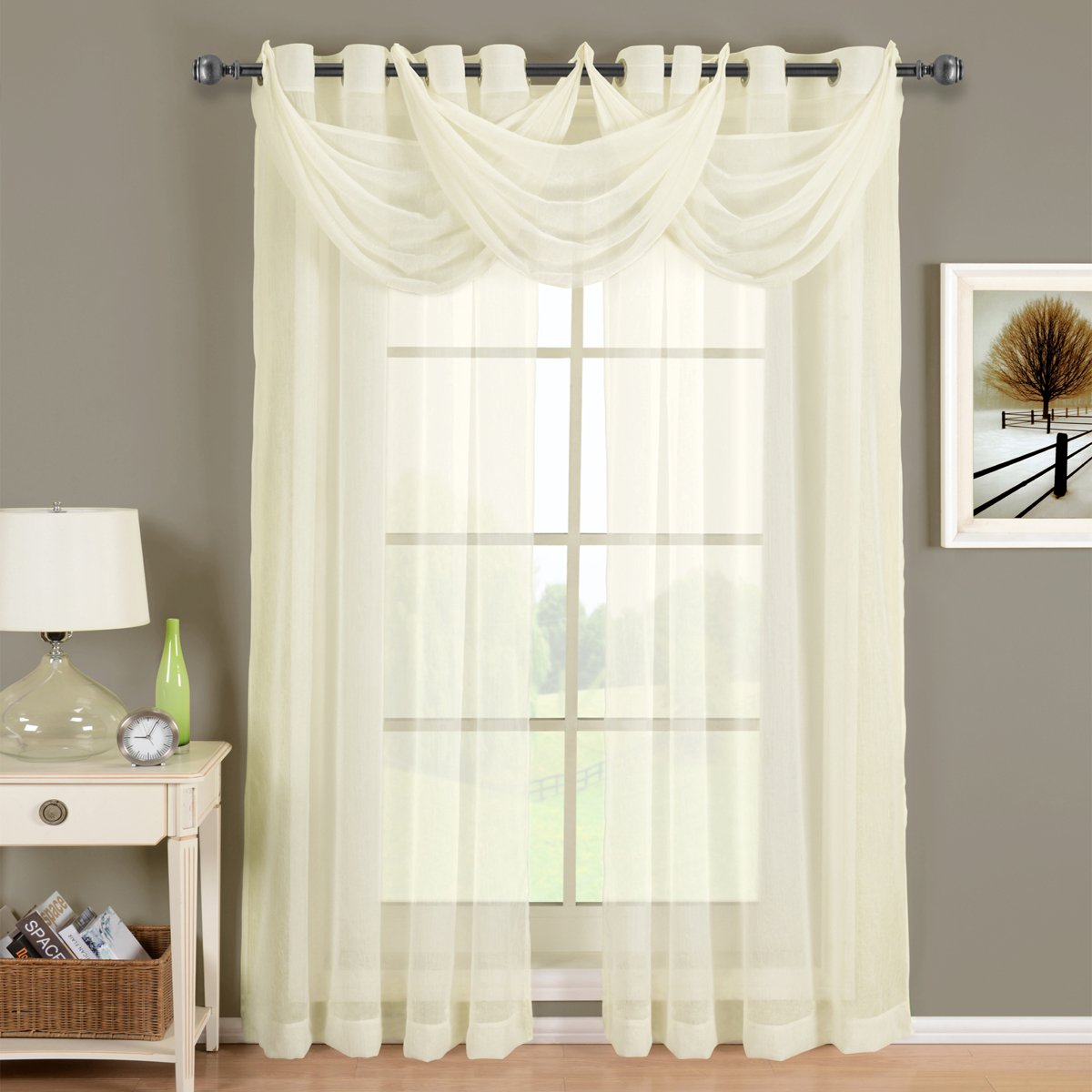 Royal Hotel Bedding Abri Ivory Grommet Crushed Sheer Curtain Panel - 1 Panel (50x84 Inches) - Elegant Window Treatment for Living Room, Bedroom & Hotel Decor