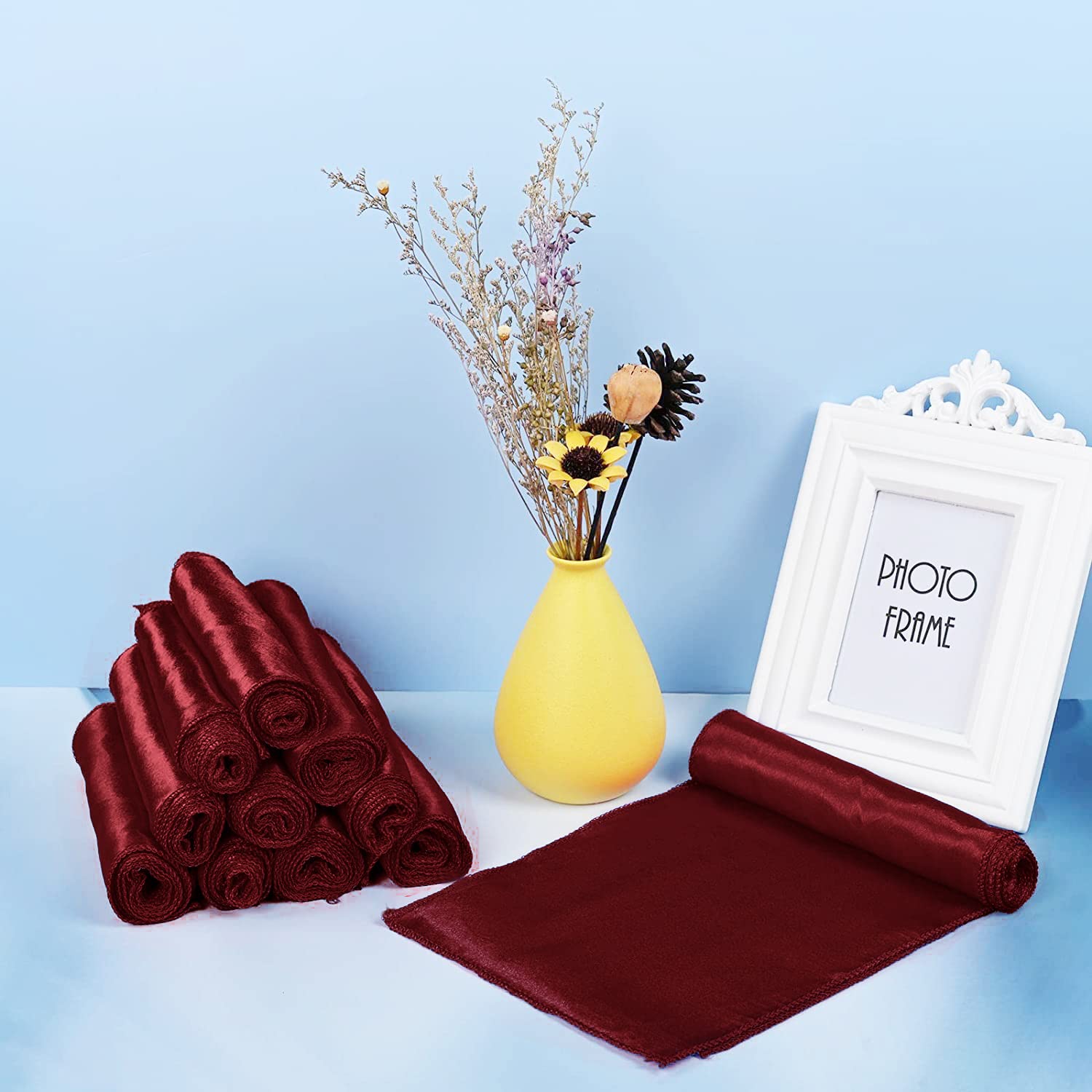50-Pack Wine Red Satin Chair Sashes - 7x108 Inch Adjustable Wedding Chair Bows for Banquets, Parties, Thanksgiving & Holiday Decorations - Elegant Table & Chair Decor for Weddings, Events & Home Celebrations