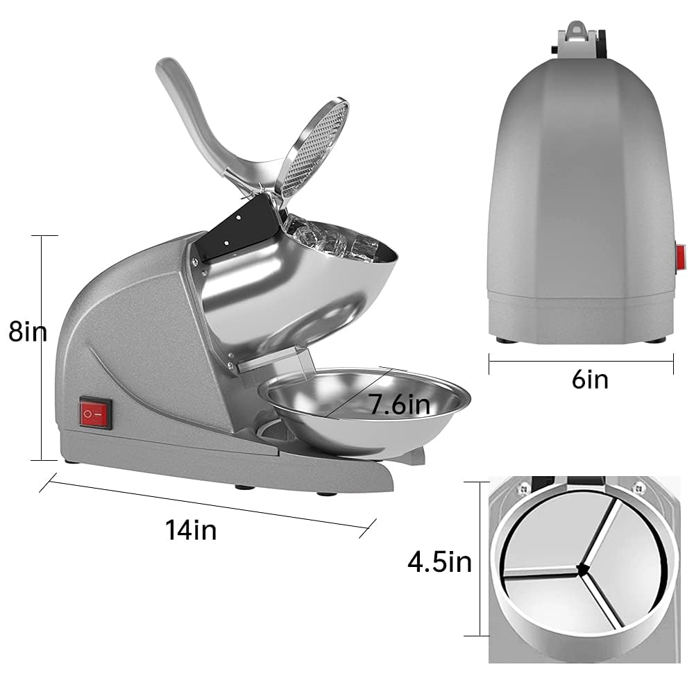Electric Ice Crusher Machine with 3 Blades - 300W Stainless Steel Shaved Ice Maker for Home, Cafe, Hotel & Restaurant - Perfect for Cocktails, Smoothies, and Desserts