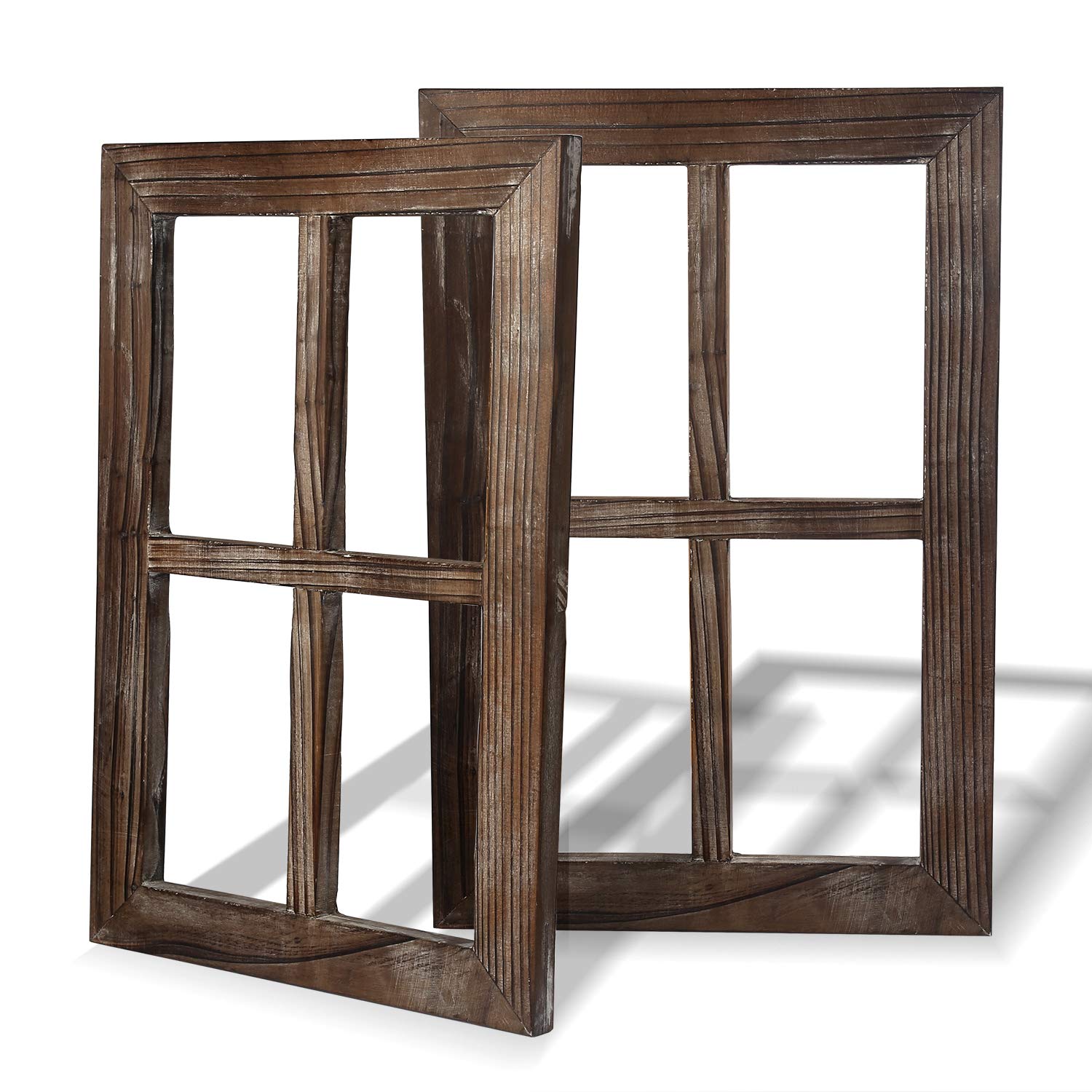 Rustic Barnwood Wall Decor - Set of 2 Distressed Wood Window Frames for Farmhouse Home & Outdoor Décor - Perfect for Living Room, Bedroom, Patio or Garden Decoration
