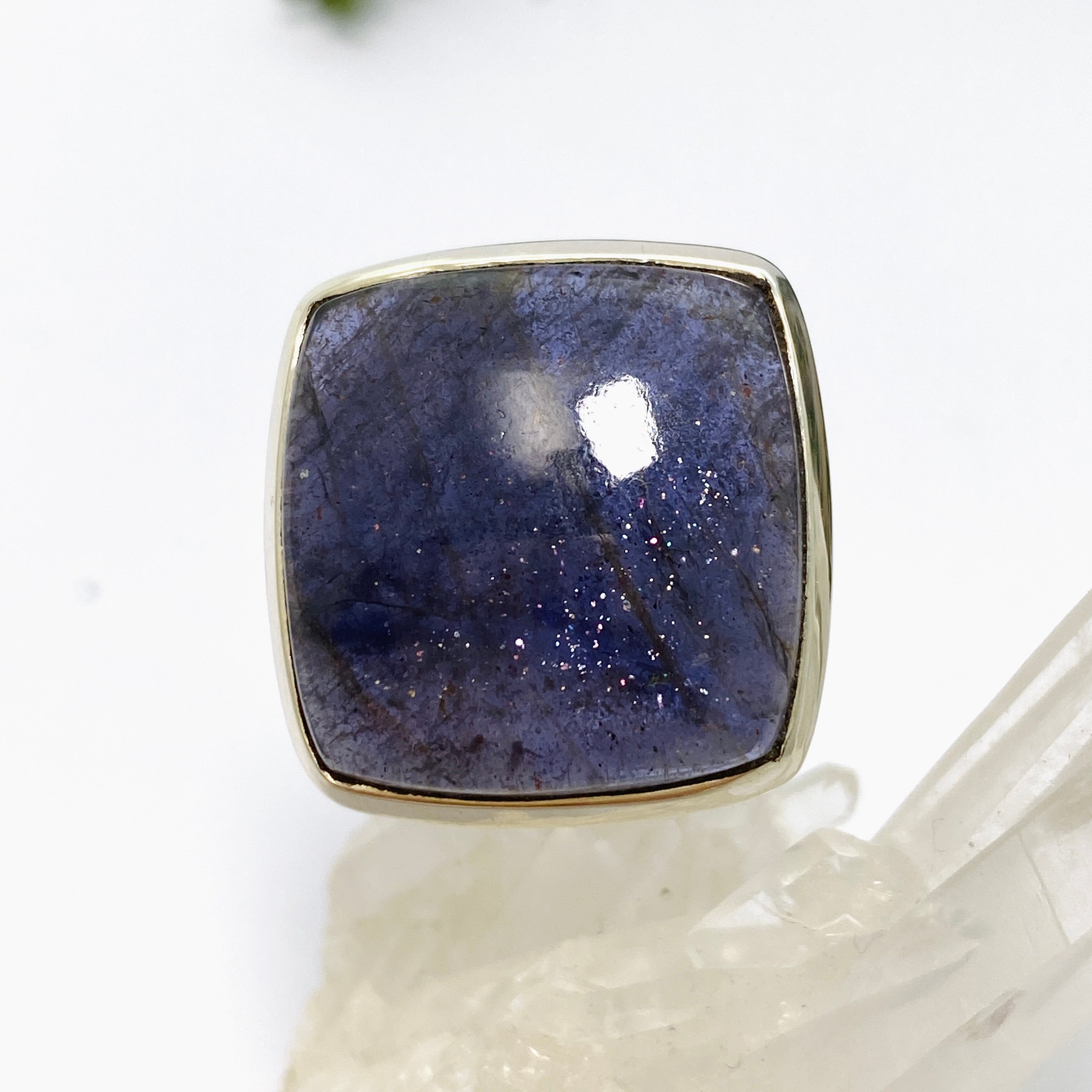 Iolite Sunstone Square Cabochon Ring - Size 9 - Handmade Sterling Silver Jewelry - Perfect for Weddings, Parties & Everyday Wear
