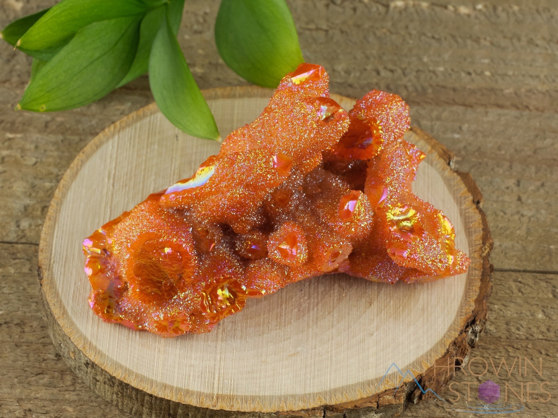 Orange Sunset Aura Quartz Crystal Cluster - Rainbow Spirit Quartz Specimen for Home Decor, Meditation & Healing | Natural Crystal Geode for Office Desk, Yoga Space & Gift Giving