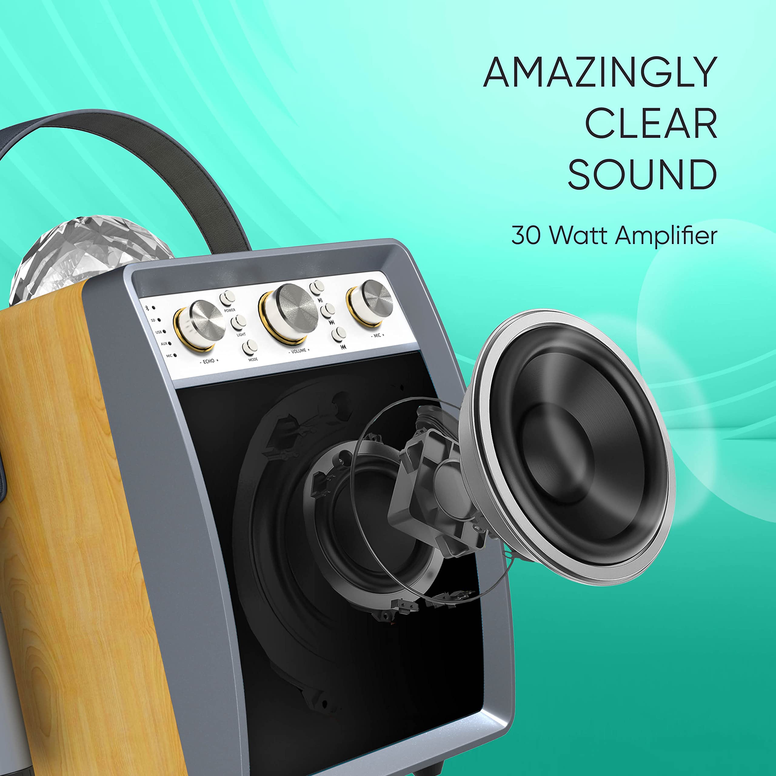 MASINGO M7 Portable Karaoke Machine with 2 Wireless Microphones - Bluetooth PA Speaker System with Disco Ball Party Lights & TV Cable for Adults & Kids - Perfect for Home Parties, Birthday Celebrations & Family Gatherings