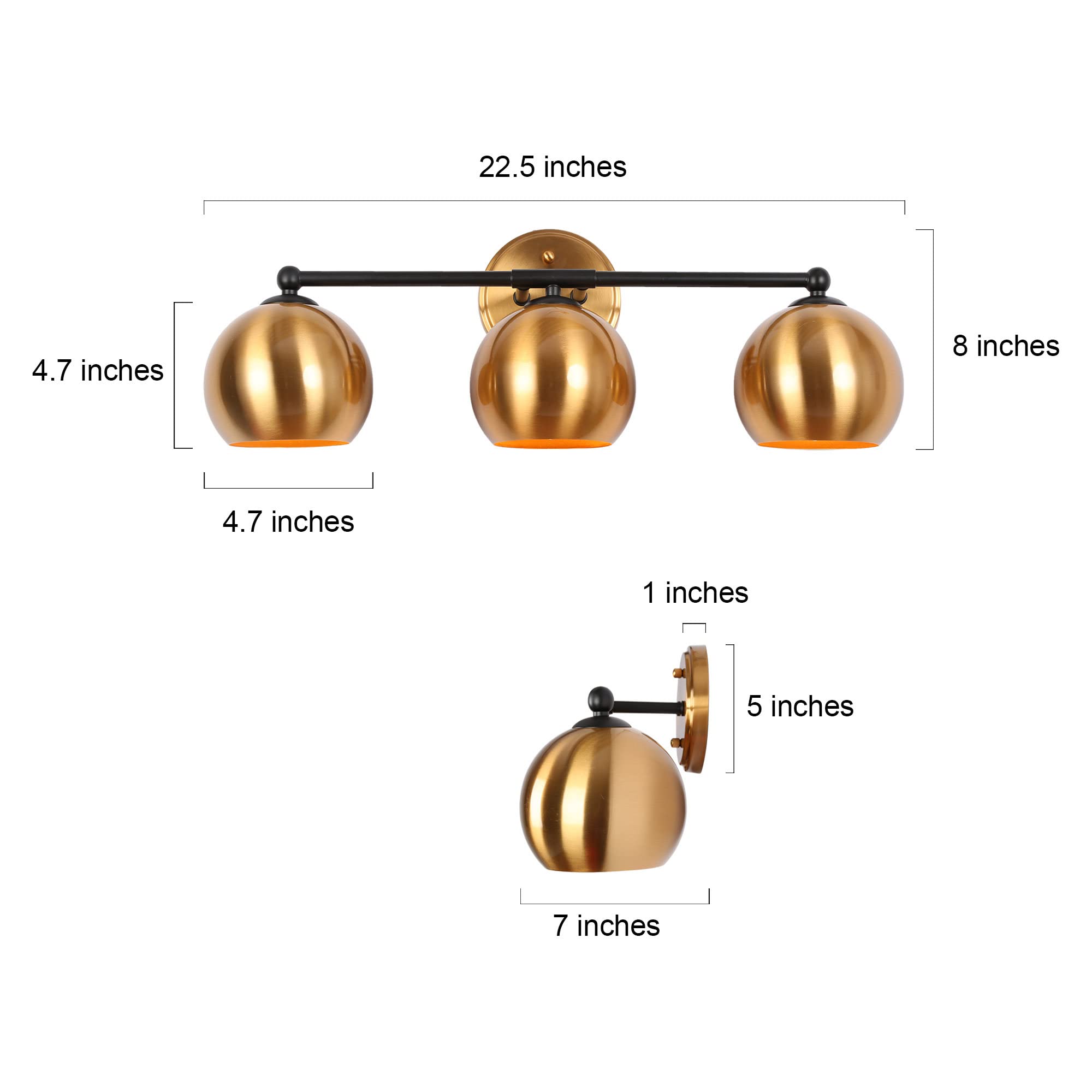 Modern Gold Bathroom Vanity Lights - 3 Light Fixture with Metal Shades for Mirror