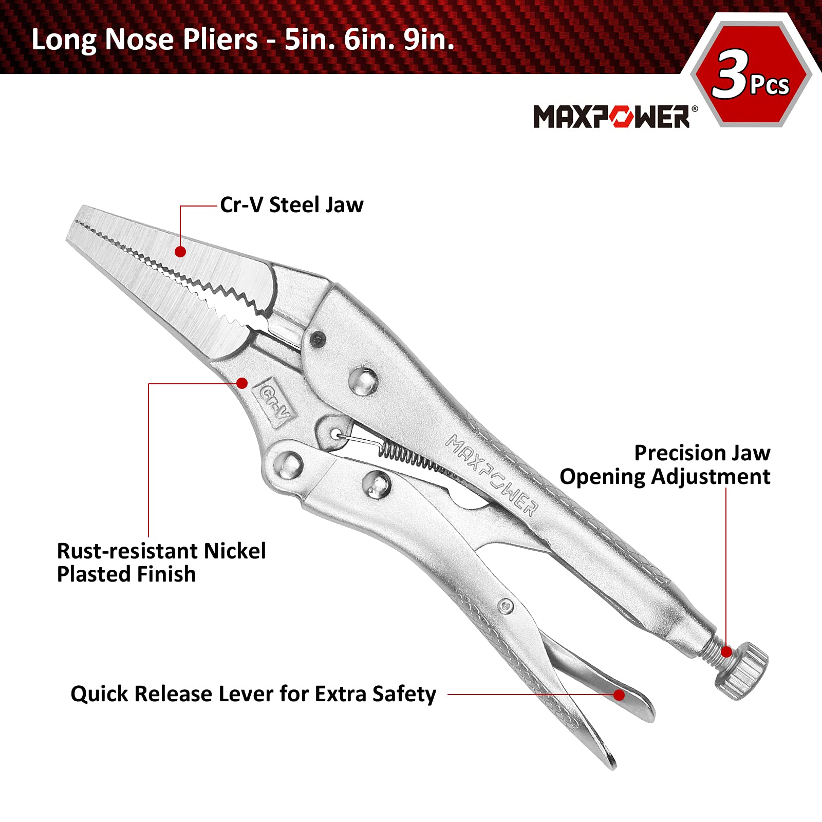 MAXPOWER 15-Piece Locking Pliers Set - Includes C-Clamps, Long Nose, Pinch Off, Sheet Metal Clamp & U-Shaped Pliers with Durable Tool Bag - Perfect for DIY Projects, Automotive Repairs, Metalworking & Home Improvement