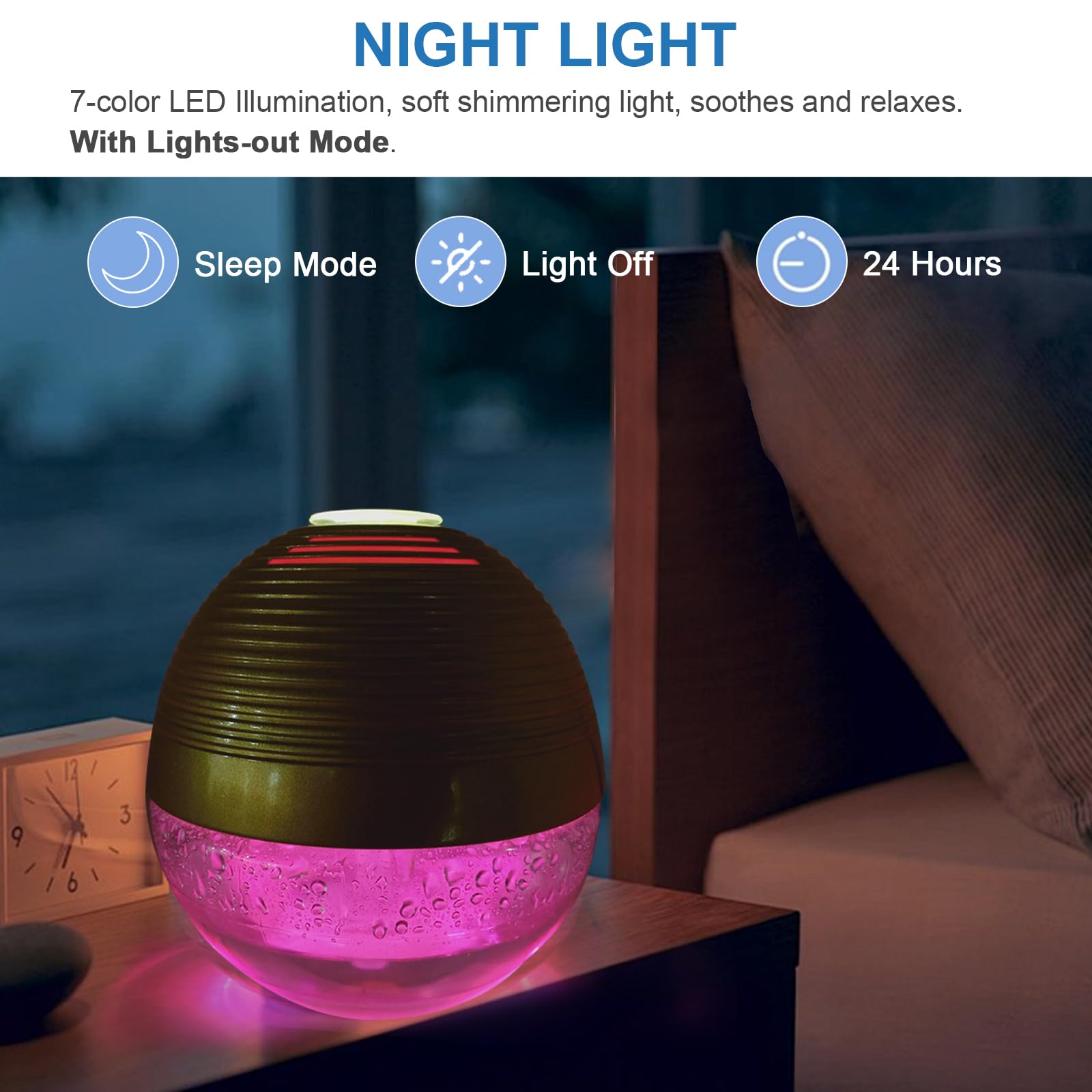 Water-Based Air Purifier & Freshener with 6 Colorful LED Lights - Portable Air Washer & Revitalizer for Home, Office, Bedroom (Black) | Improves Indoor Air Quality & Creates Relaxing Atmosphere