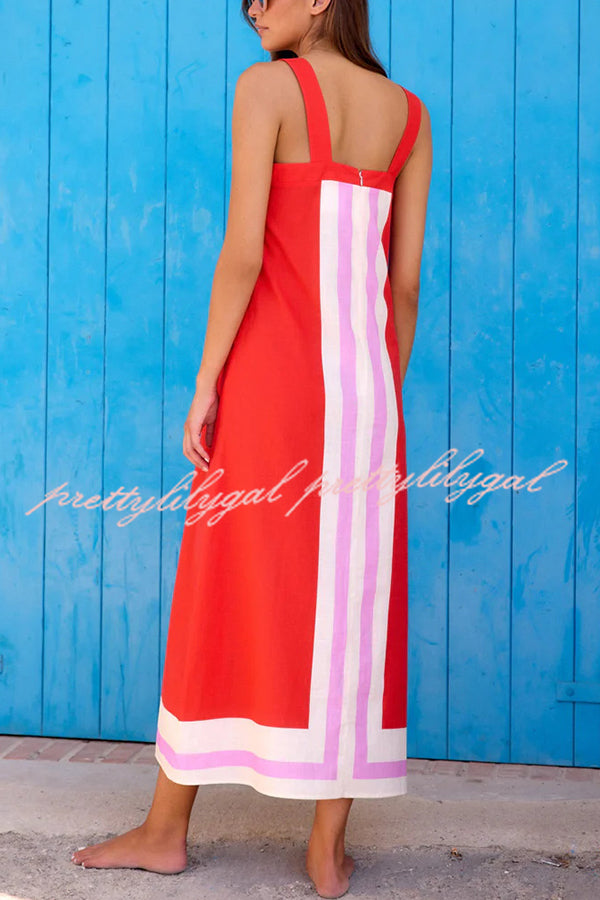 Stylish Striped Print Resort Maxi Dress for Women - Casual Sling Summer Beach Dress for Vacations & Outdoor Parties