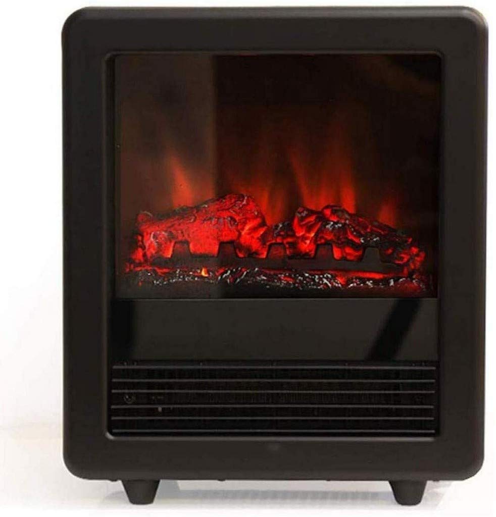 Freestanding Electric Fireplace Heater with Adjustable Thermostat & Realistic Flame Effect - Portable Indoor Stove for Living Room, Bedroom & Office - Modern Black Design (Schwarz)
