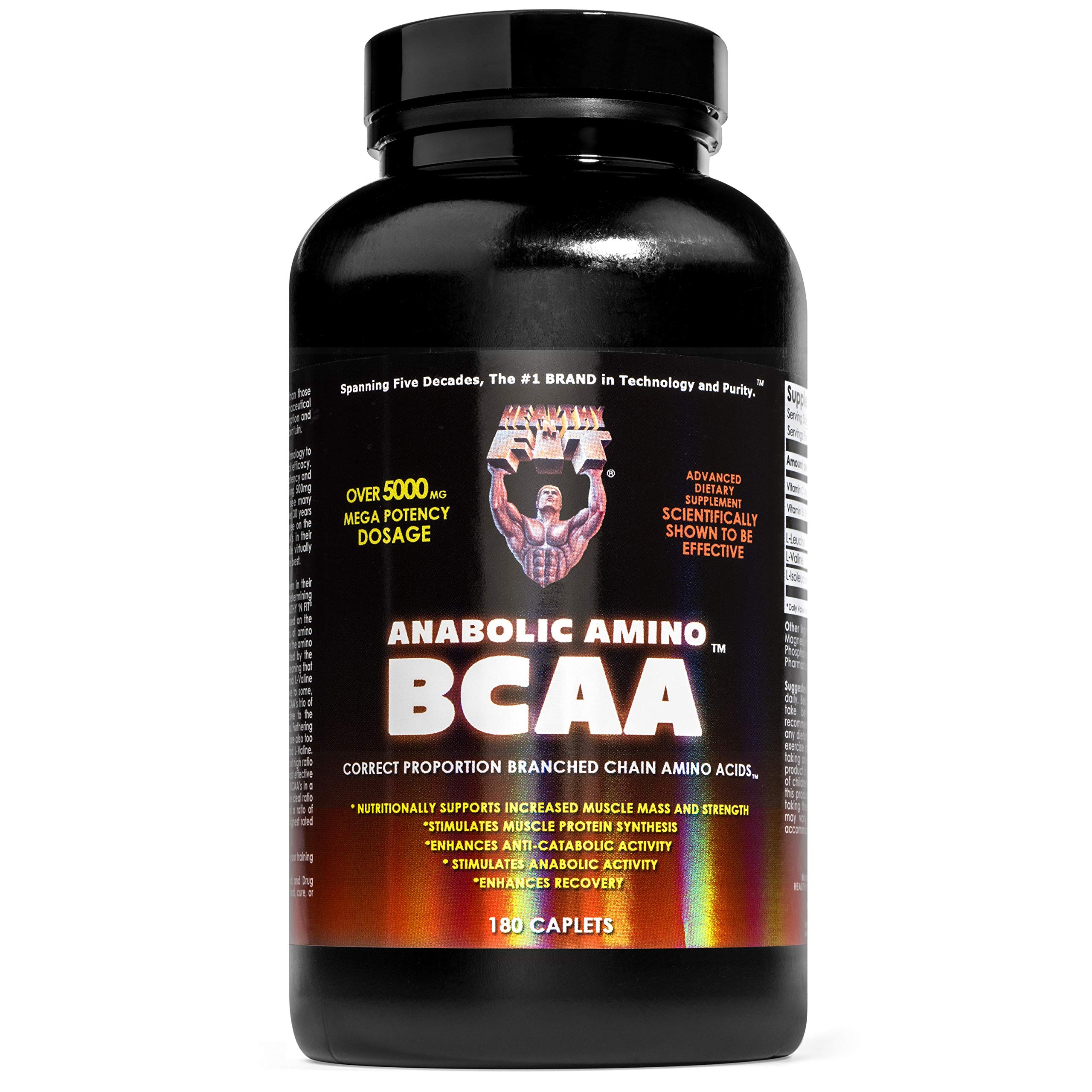 Healthy 'N Fit Anabolic Amino BCAA - 180 Caplets - Perfect Ratio Branched Chain Amino Acids for Muscle Recovery & Workout Performance | Pre & Post Workout Supplement for Athletes & Bodybuilders