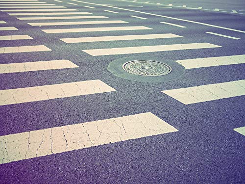 20x30 Inch Laminated Road Crosswalk Poster - Vibrant Colors & Durable Home Decor - Perfect for Living Room, Bedroom or Office Wall Art - Manhole Cover Street Scene Wall Decoration