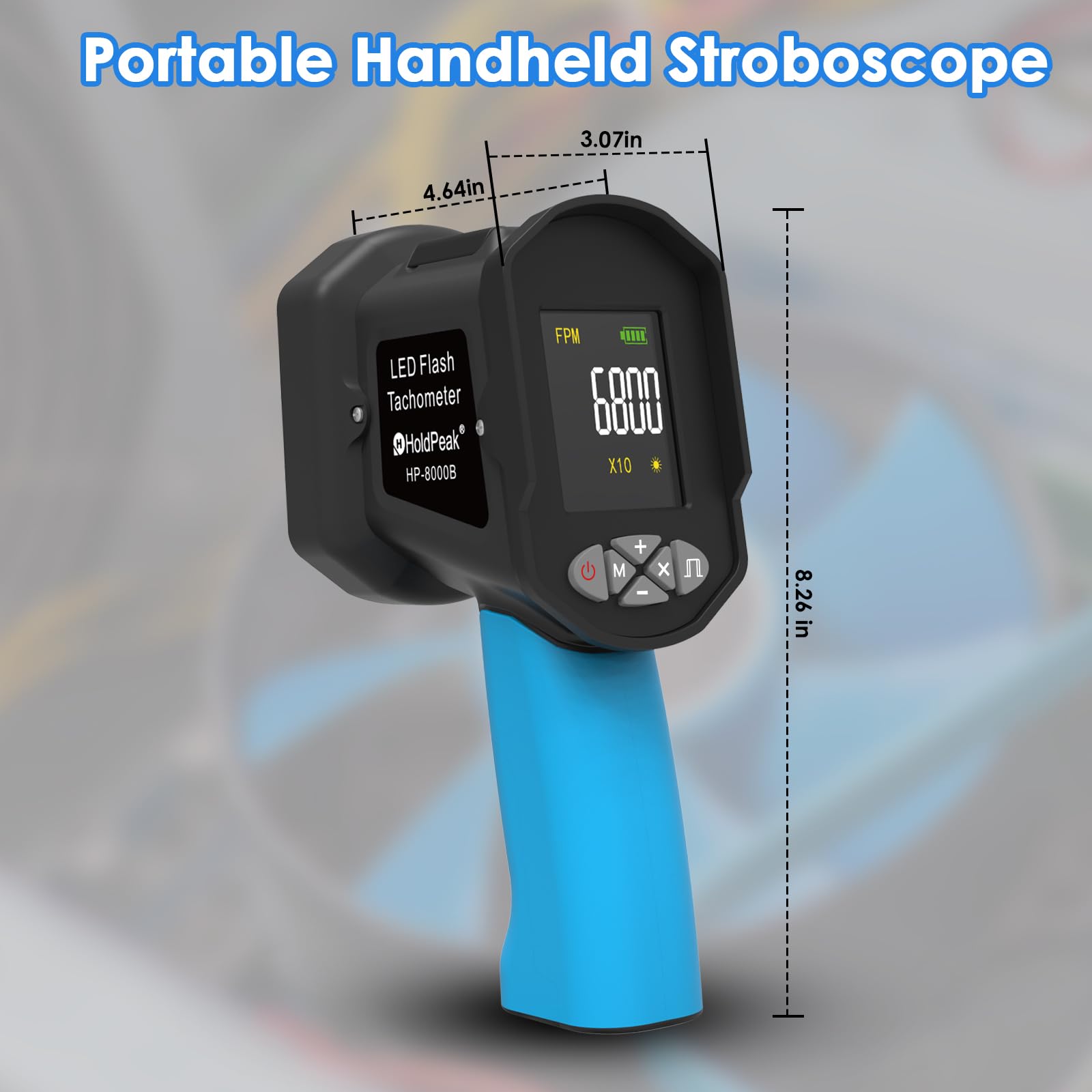 60-100000RPM Digital LED Stroboscope Tachometer - Non-Contact Handheld Strobe Light with 16 Adjustable LED Beads, LCD Display & USB Charging | Perfect for Fan Speed Testing, HVAC Motor Diagnostics, Tire Rotation Analysis & Engine RPM Measurement