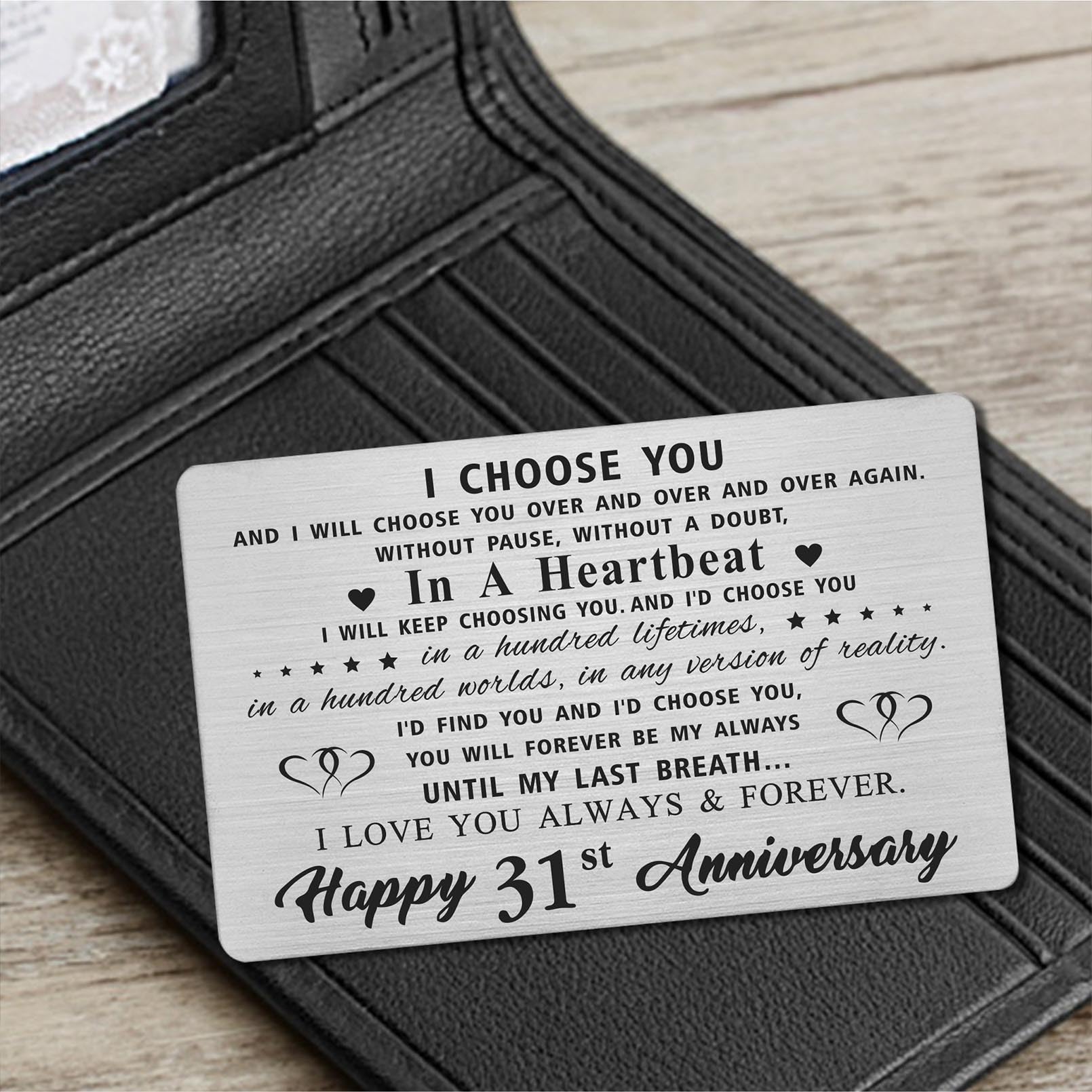 31st Anniversary Wallet Card Gift for Husband or Wife - Funny Keepsake for Couples - Perfect for Anniversaries, Birthdays & Romantic Occasions