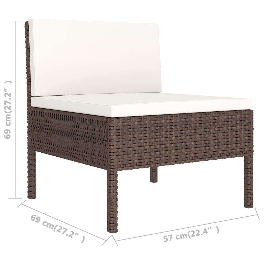 vidaXL 3-Piece Poly Rattan Patio Lounge Set with Weather-Resistant Cushions - Brown Wicker Outdoor Furniture with Cream White Cushions - Easy-Clean Modular Design for Garden, Poolside & Backyard Relaxation
