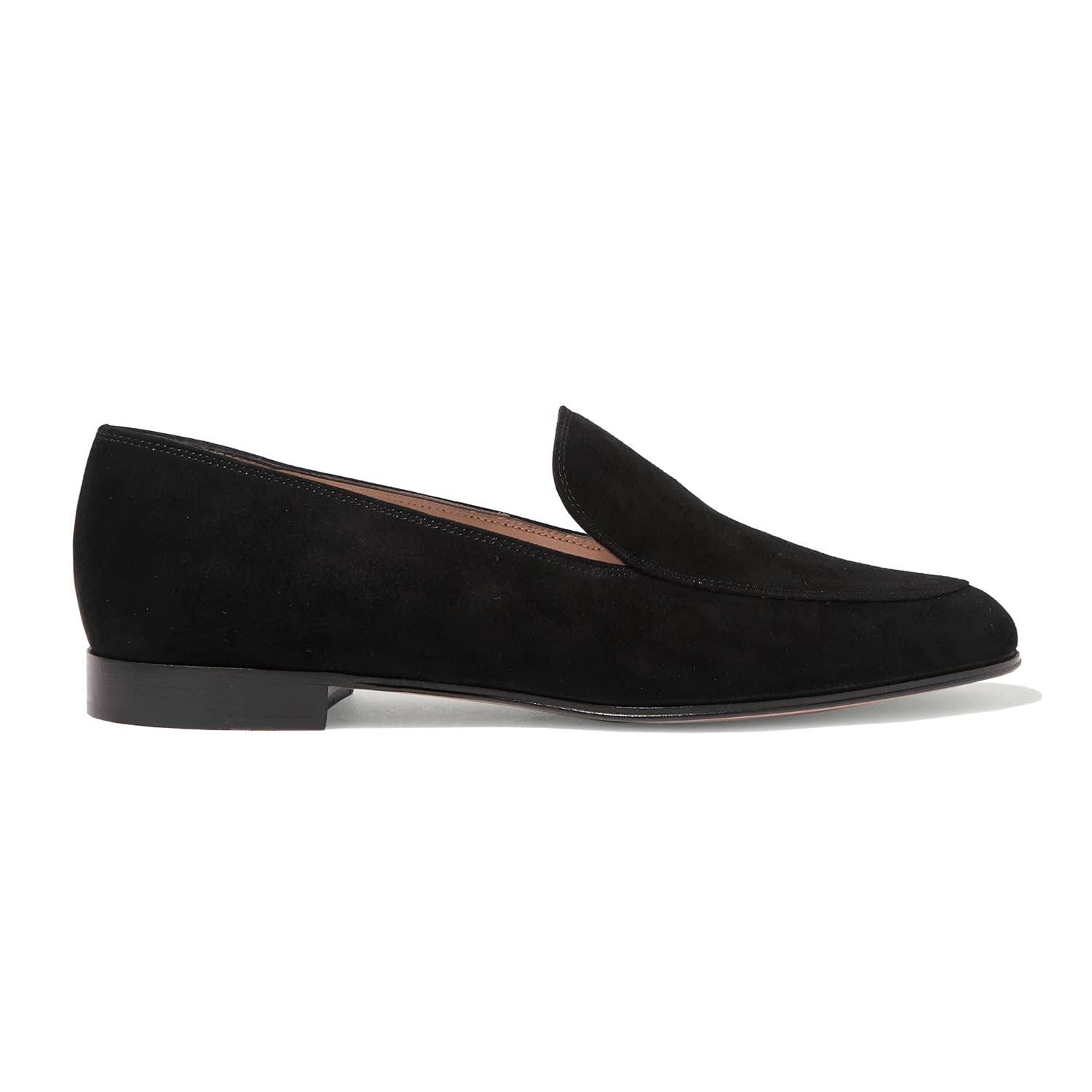Women's FOWT V-Cut Loafers - Slip-On Ballet Flats with Round Toe & Low Block Heel | Black Velvety Suede Casual Shoes for Summer, Comfortable Soft Walking Flats (US Size 4-16) - Perfect for Office, Travel & Everyday Wear