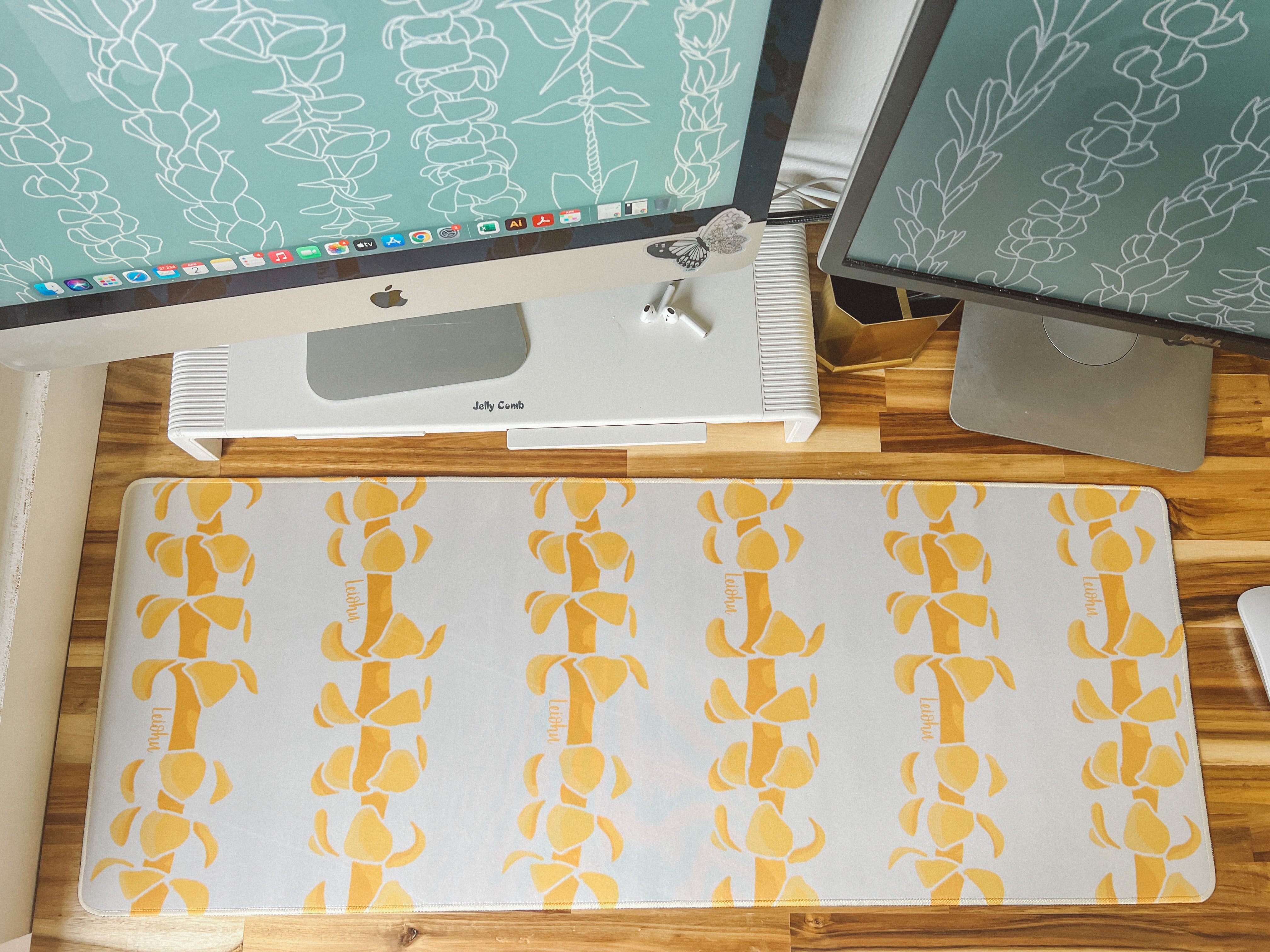 Puakenikeni Lei Desk Mat - Non-Slip Office Mouse Pad with Hawaiian Floral Design for Laptop & Computer Workstations | Perfect for Home Office, Gaming Setup & Workspace Decor