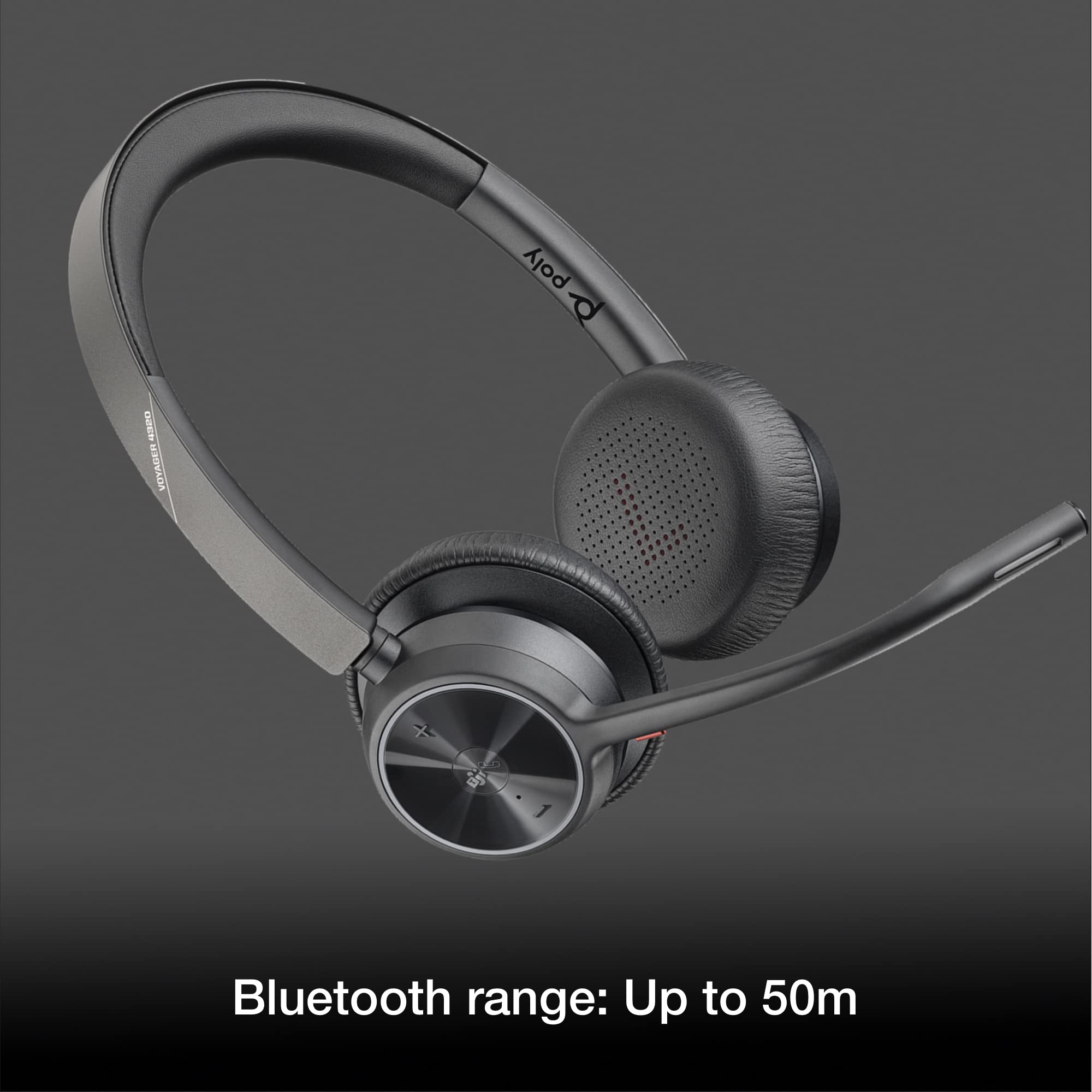 Poly Voyager 4320 UC Wireless Bluetooth Headset with USB-A (Teams Certified) - Noise Cancelling Office Headphones for PC, Mac, Desk Phone - Compatible with Zoom, RingCentral, Microsoft Teams - Perfect for Remote Work, Call Centers & Video Conferencing