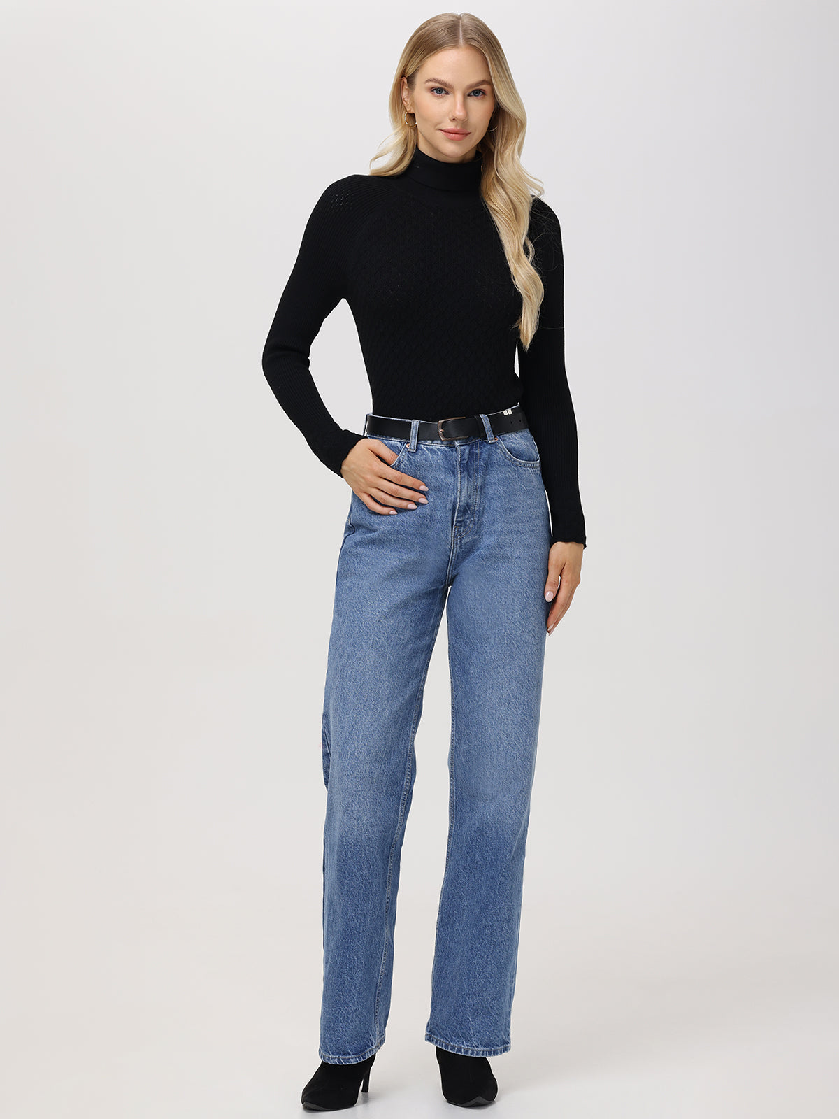 Elegant Violet Lace Stitch Turtleneck Sweater for Women | Soft Winter Knit Pullover | Perfect for Office Wear & Holiday Outfits