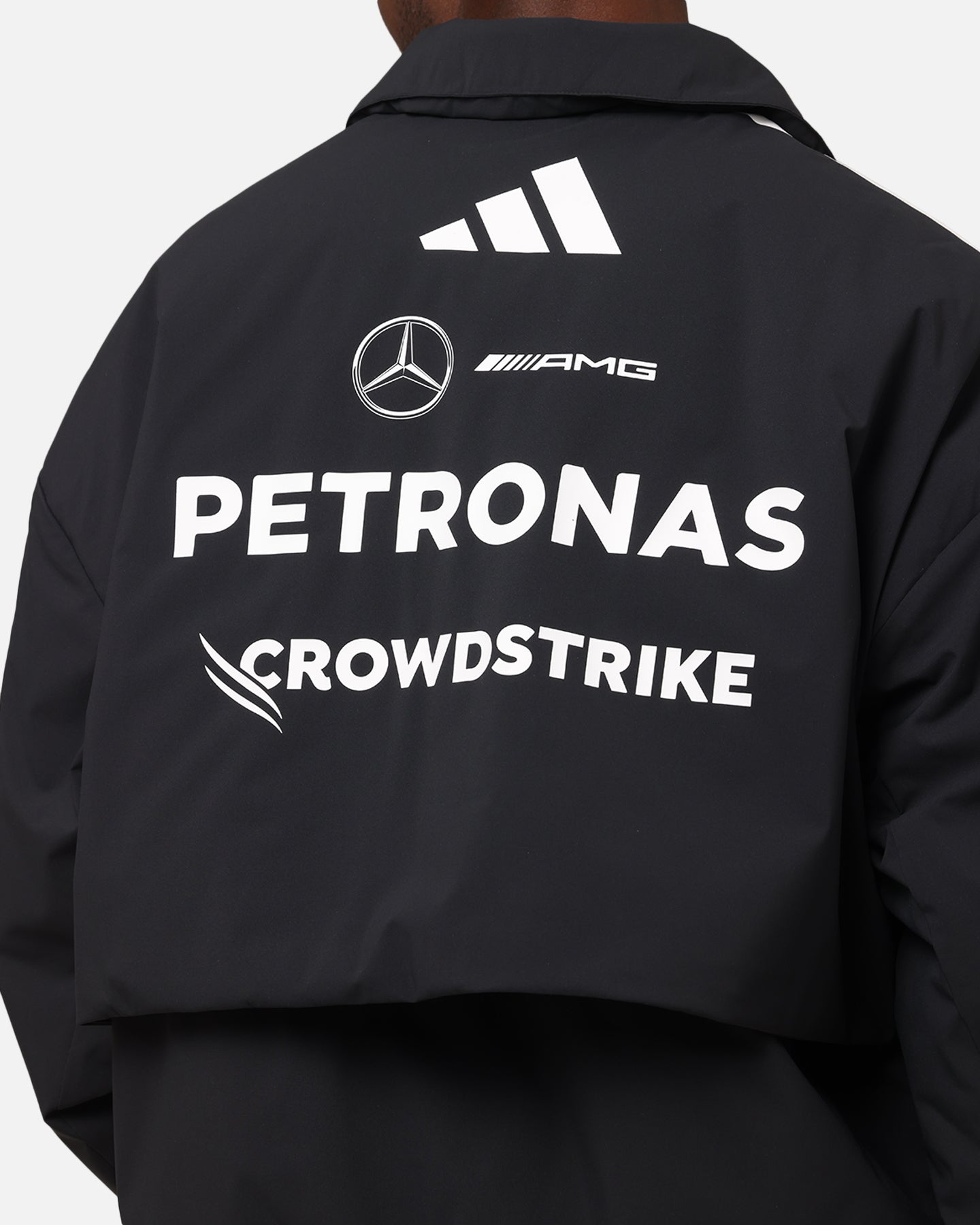Adidas x Mercedes AMG PETRONAS F1 2025 Team Jacket - Black & White Racing Jacket for Men & Women - Perfect for Formula 1 Fans, Motorsport Events & Casual Wear