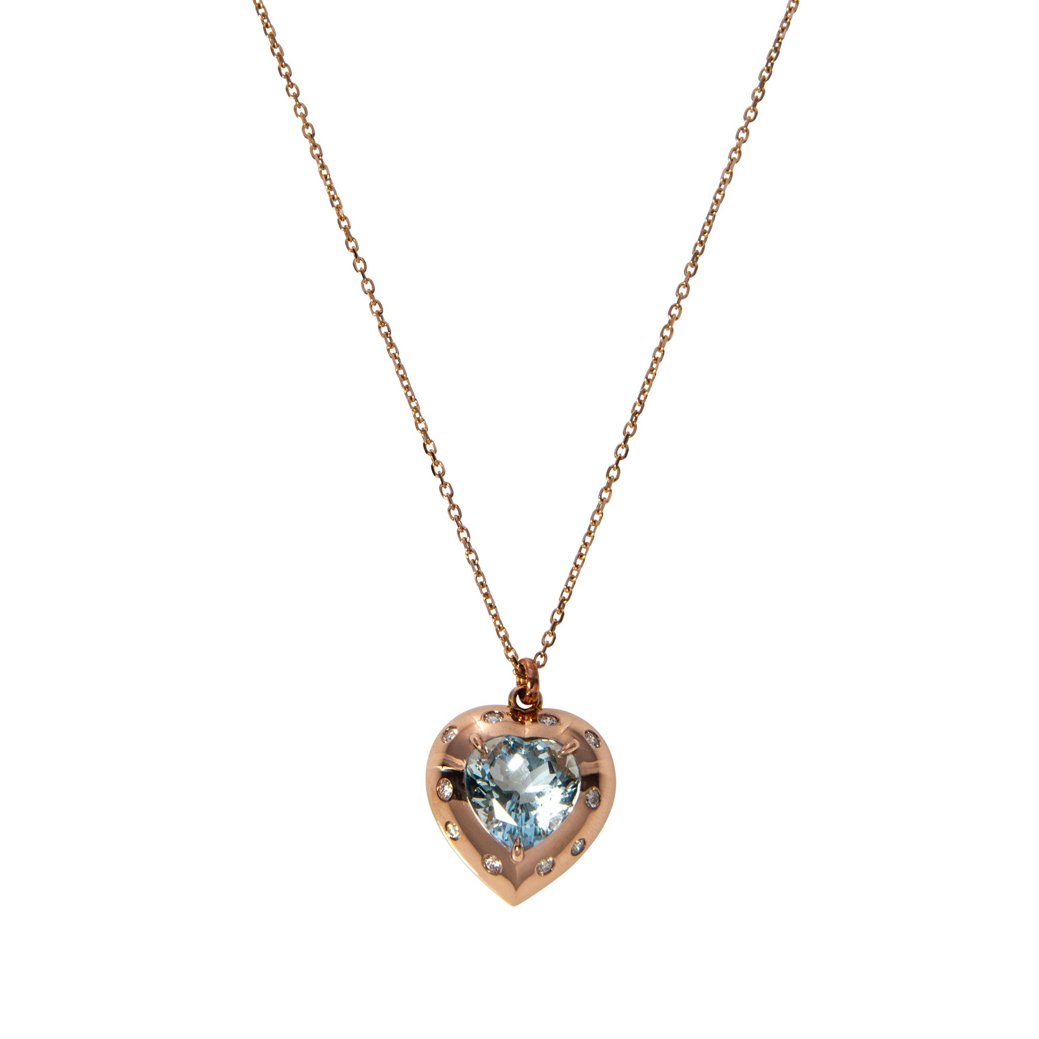 18K Rose Gold Aquamarine & Diamond Heart Pendant Necklace for Women - Elegant Jewelry Gift for Valentine's Day, Anniversary & Special Occasions