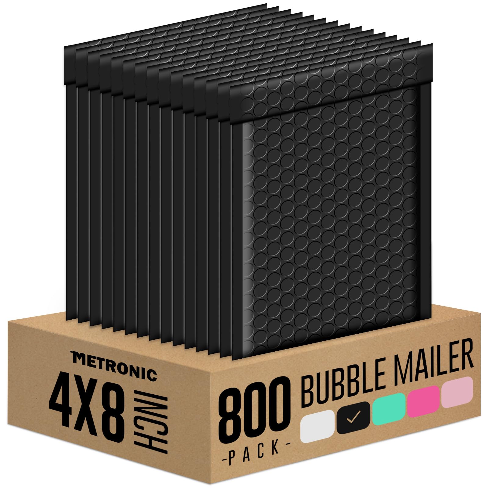 Metronic 4x8 Inch 800Pack Black Bubble Mailers - Waterproof Padded Envelopes with Self Seal Adhesion, Cushioning Padded Mailers for Jewelry, Small Items & Gifts - Perfect for Ecommerce Shipping, Online Stores & Small Business Packaging