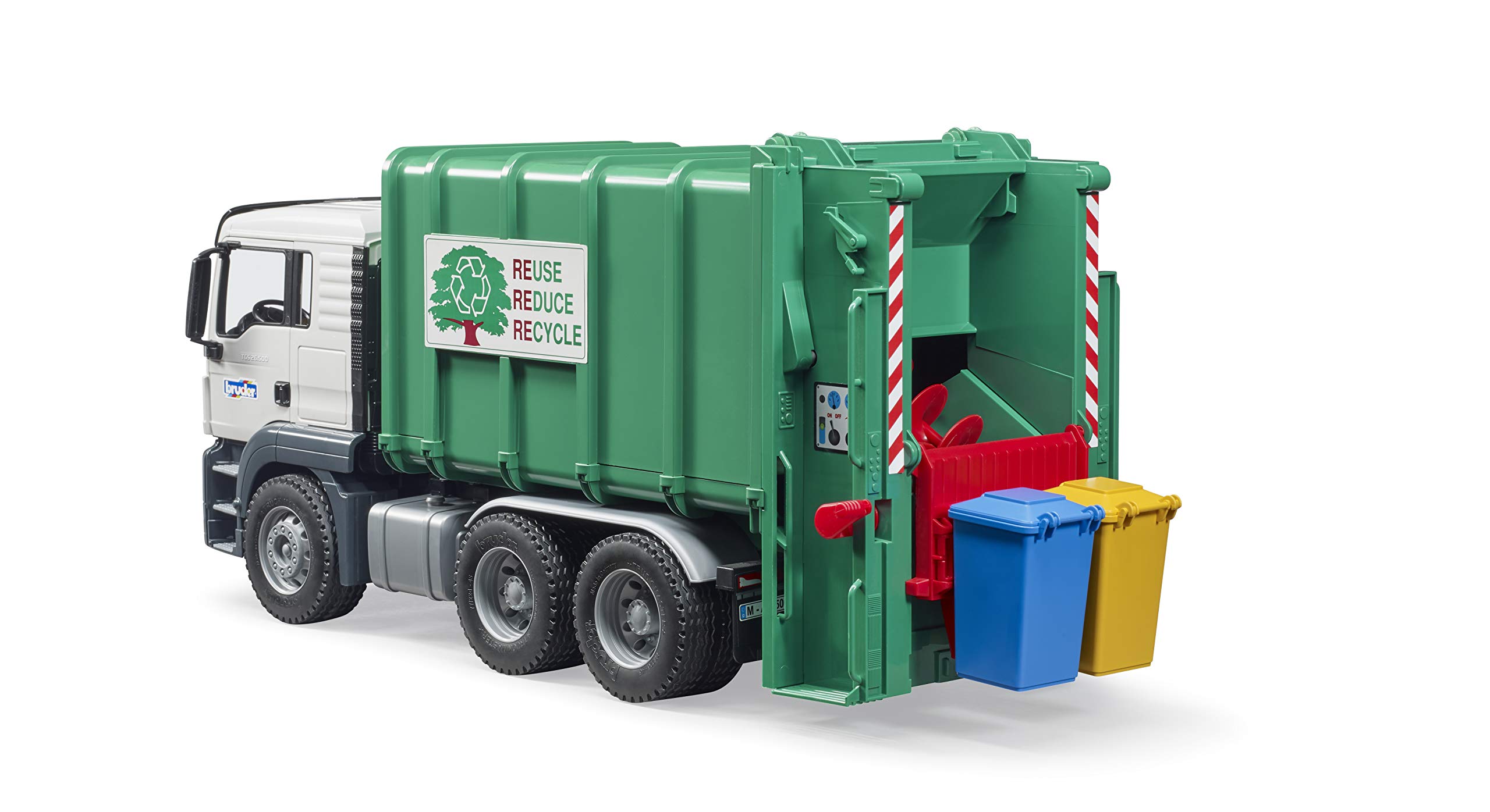 Bruder 03763 Man TGS Rear Loading Garbage Truck Toy - Green Dump Truck for Kids Pretend Play, Waste Collection & Recycling Educational Fun