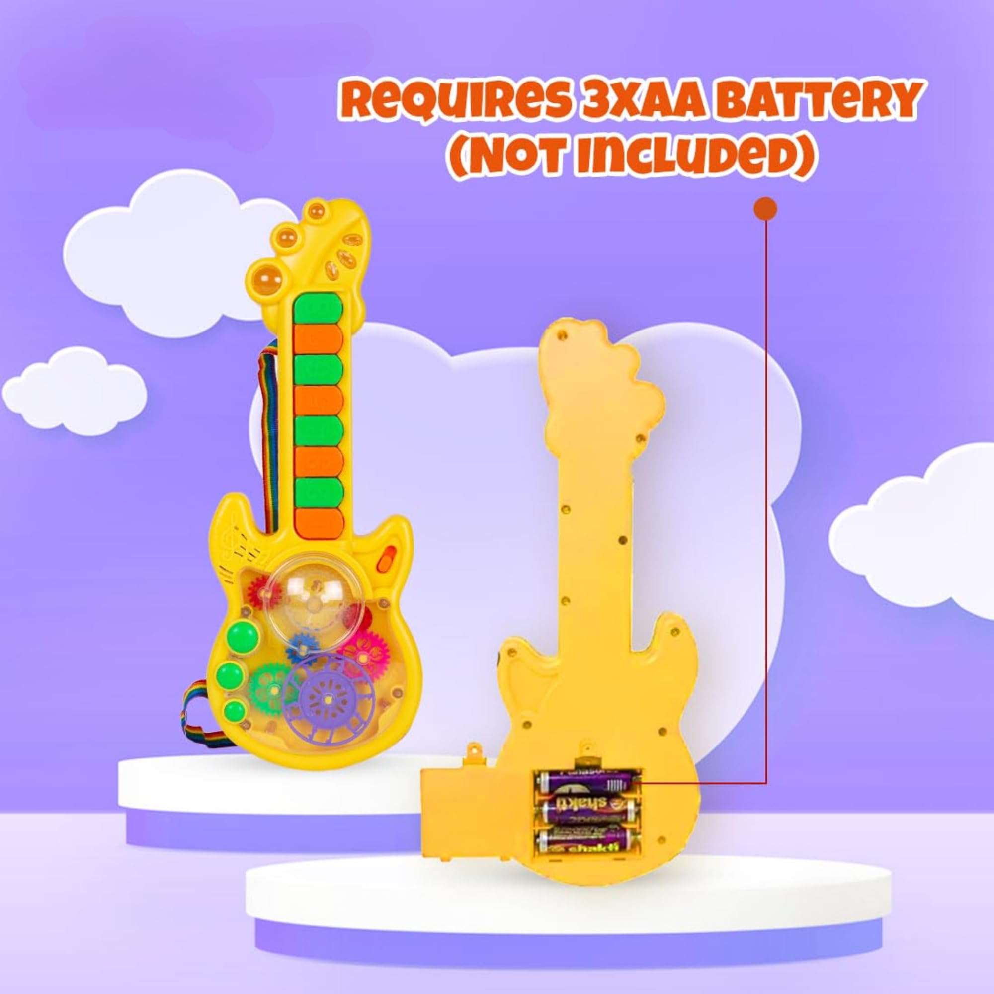 Kid Kraze® Battery Operated Musical Toy Guitar with 8 Keys, 3D Gears & LED Light Effects - Best Gift for Kids, Toddlers, Boys & Girls - Perfect for Birthday Parties, Music Learning & Pretend Play