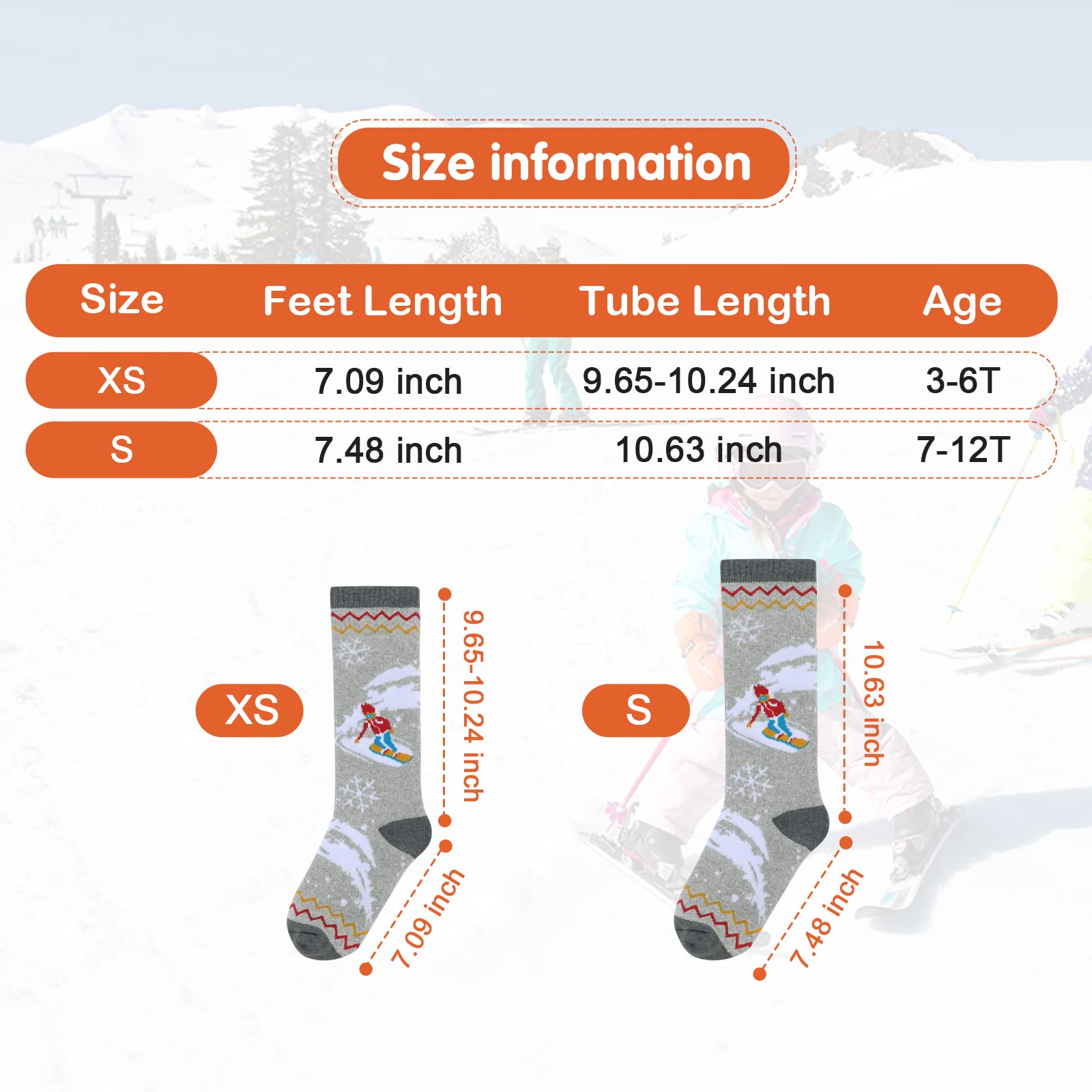 American Trends Kids Wool Socks - Winter Warm Thick Woolen Socks for Boys & Girls - Perfect for Skiing, Snowboarding & Cold Weather Activities