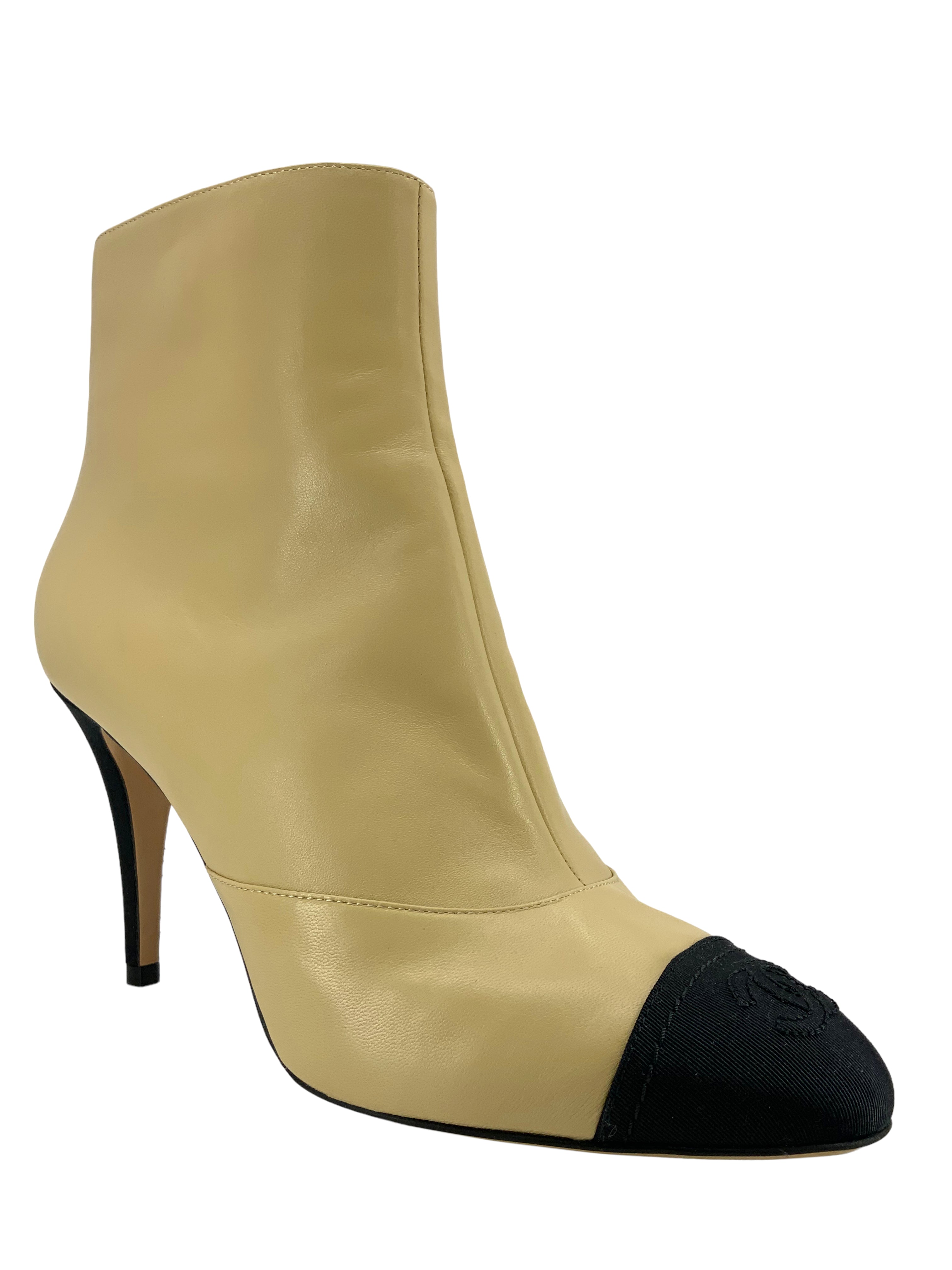 Chanel Black Leather CC Logo Cap Toe Ankle Boots Women's Size 8 | Luxury Fashion Booties for Evening Outfits & Special Occasions