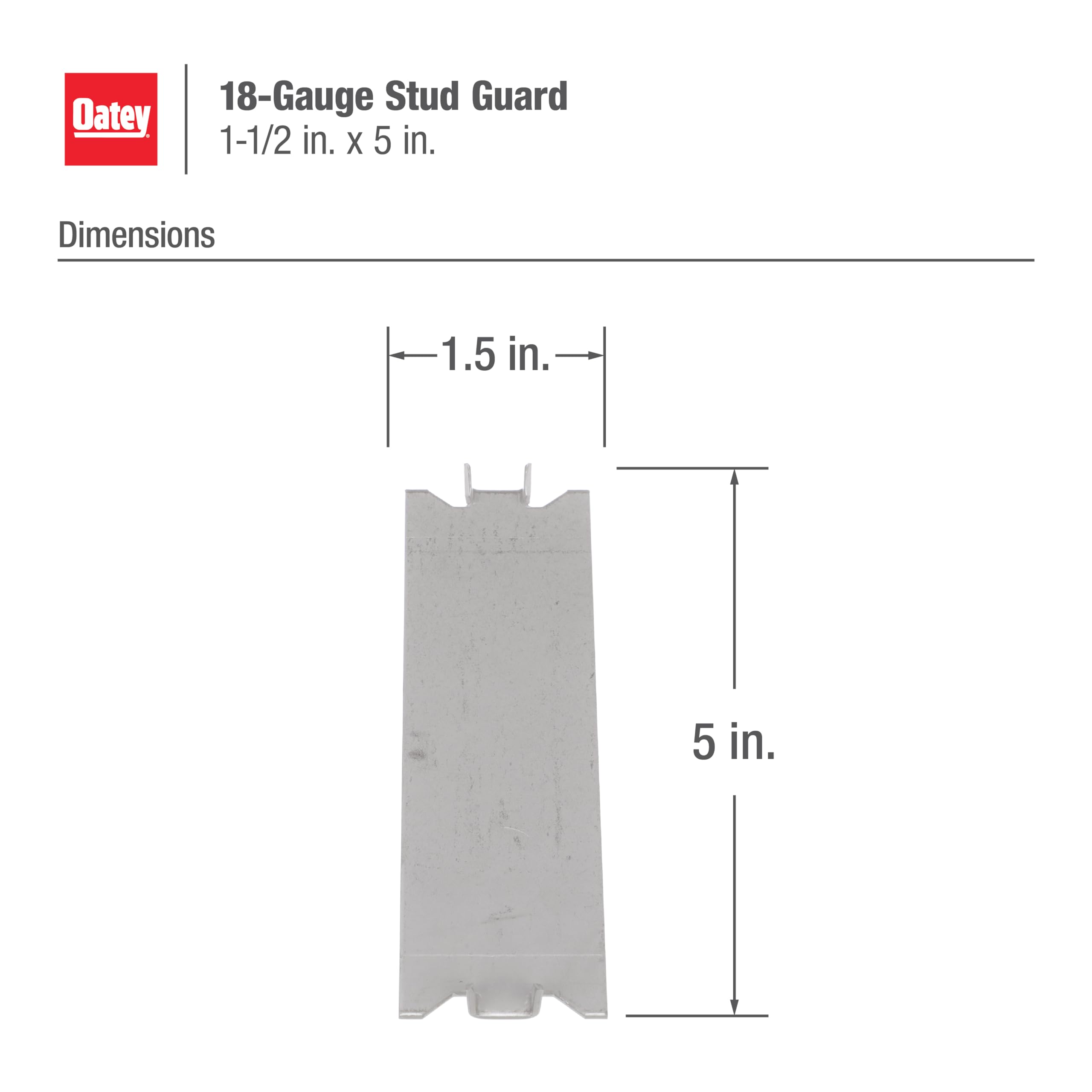 Oatey 33931 Stud Guards and FHA Plates - 1-1/2-Inch x 5-Inch Steel Construction Plates for Wall Protection | Perfect for Home Renovation, Drywall Installation, and Building Safety