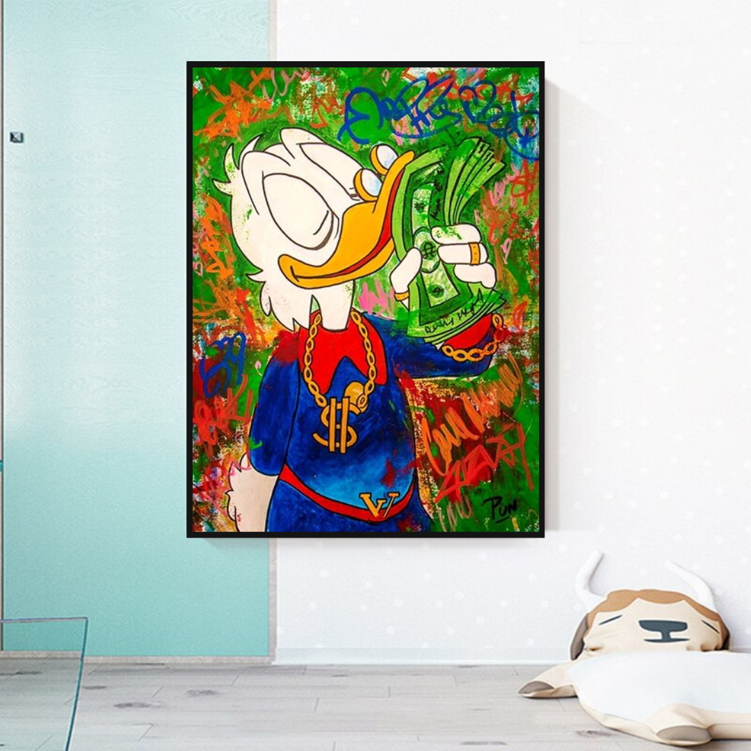 Scrooge McDuck Millionaire Canvas Wall Art - Disney Duck Cartoon Money Theme Home Decor for Living Room, Bedroom & Office