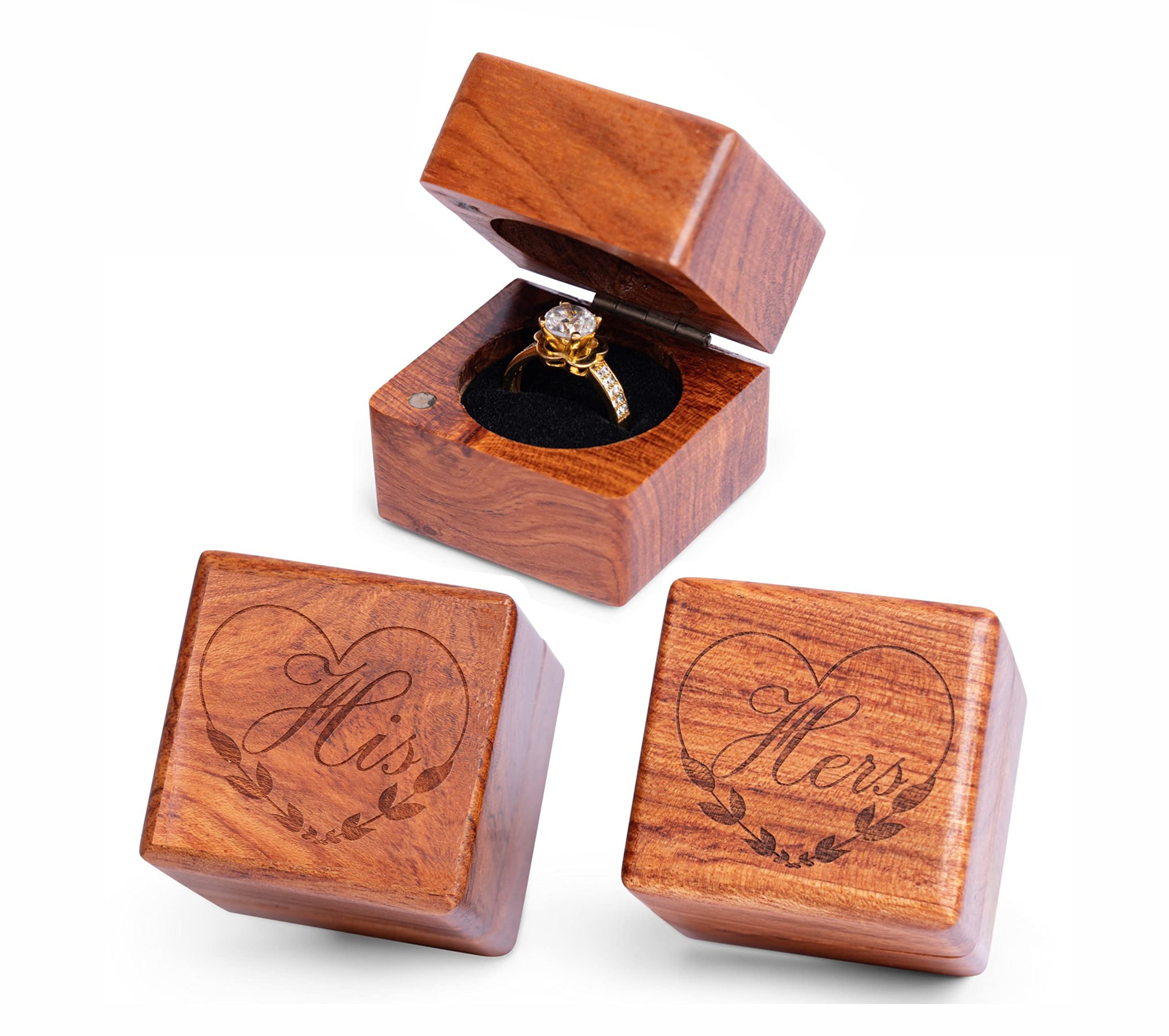 His and Hers Wooden Ring Box Set - Handmade Engraved Wedding Ring Holder for Engagement & Proposal Ceremonies (2-Piece Square Design) - Perfect Gift for Couples, Bridal Showers & Anniversary Celebrations
