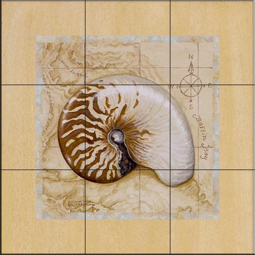 Hand-Painted Ceramic Backsplash Tile Mural - Sea Shell Theme for Kitchen, Bathroom & Shower Decor | Coastal Beach House Style | Janet Kruskamp Sea Treasures II Collection | Perfect for Beach-Themed Home Renovation