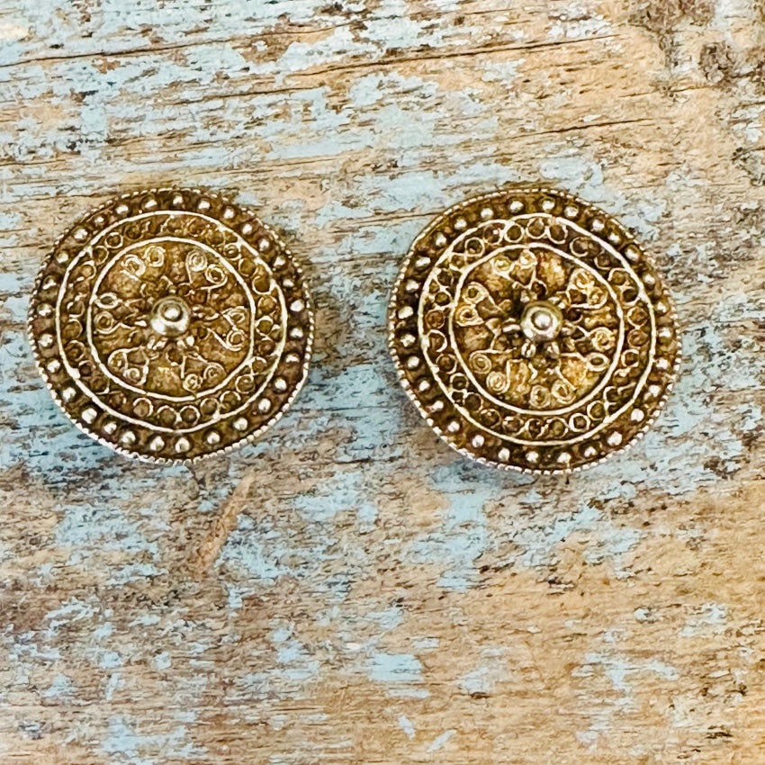 Vintage Gold Over Sterling Silver Medallion Clip Earrings - Italian Handmade Jewelry for Women - Perfect for Parties, Weddings & Special Occasions