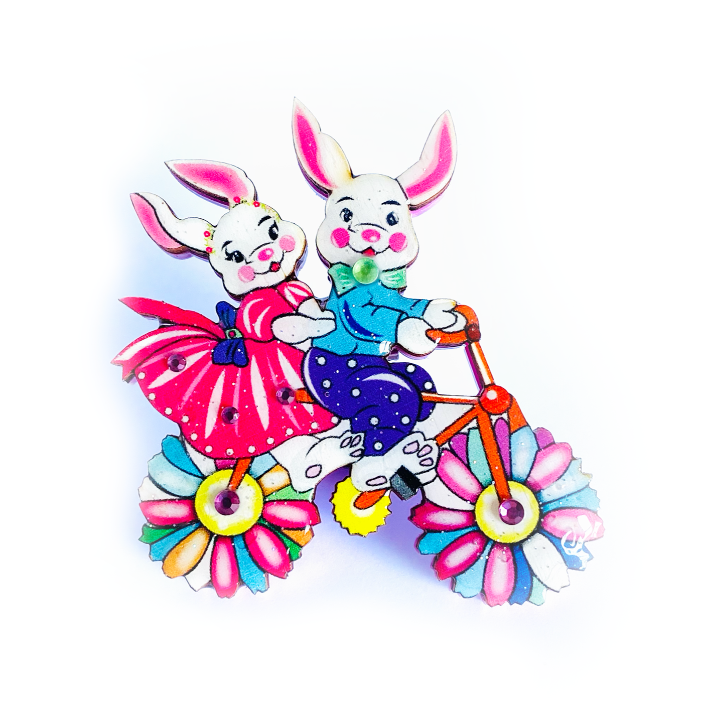 Betty & Bert Go Cycling Easter Brooch by Rosie Rose Parker - Vintage Cycling-Themed Easter Pin for Jackets, Hats & Bags - Perfect for Easter Celebrations, Cycling Events & Gift Giving