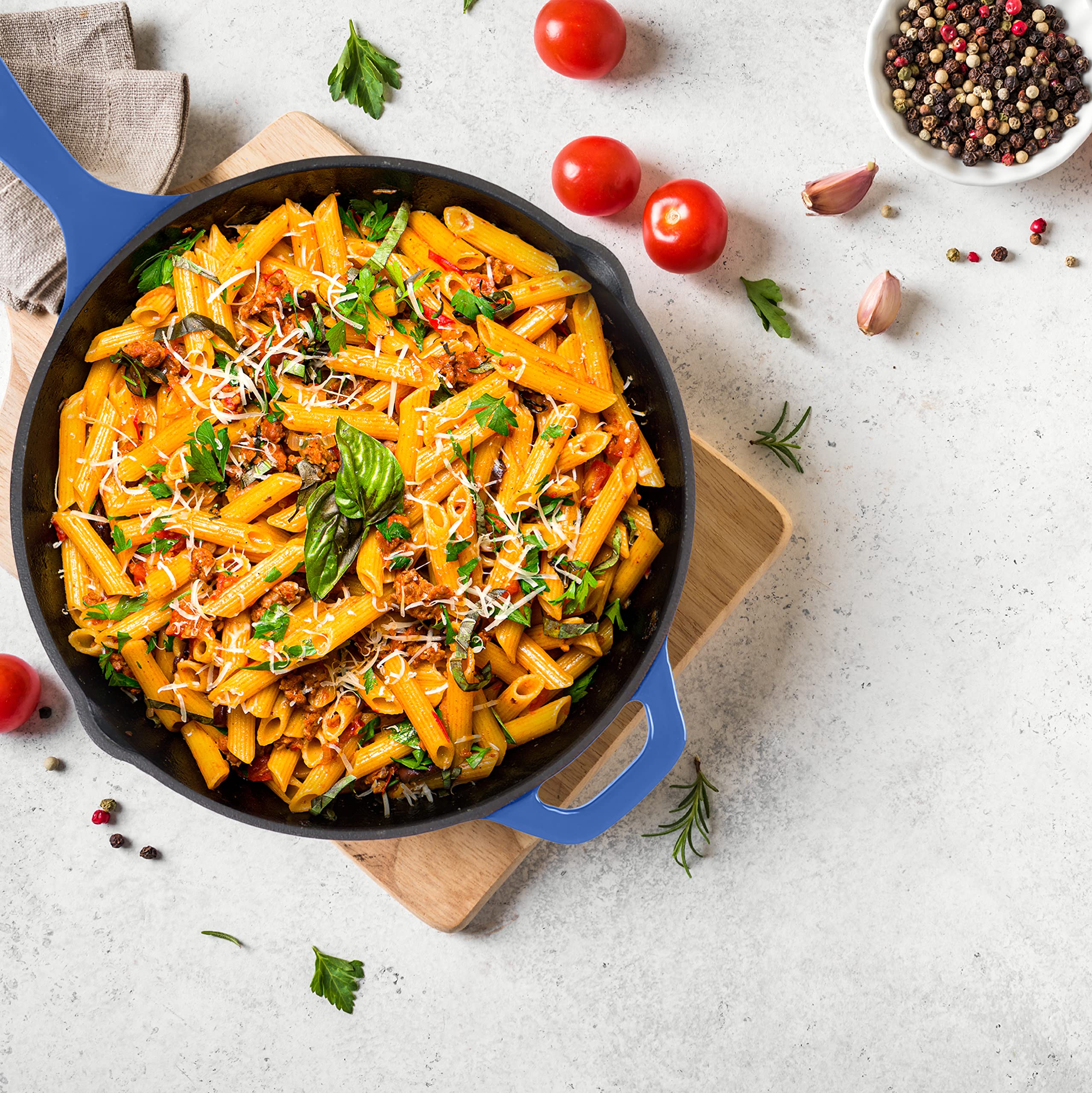 Utopia Kitchen 10.25 Inch Cast Iron Skillet - Pre-Seasoned Chef's Pan for Sauteing, Frying & Grilling | Indoor & Outdoor Safe Cookware | Perfect for Camping, BBQ & Home Cooking (Blue)