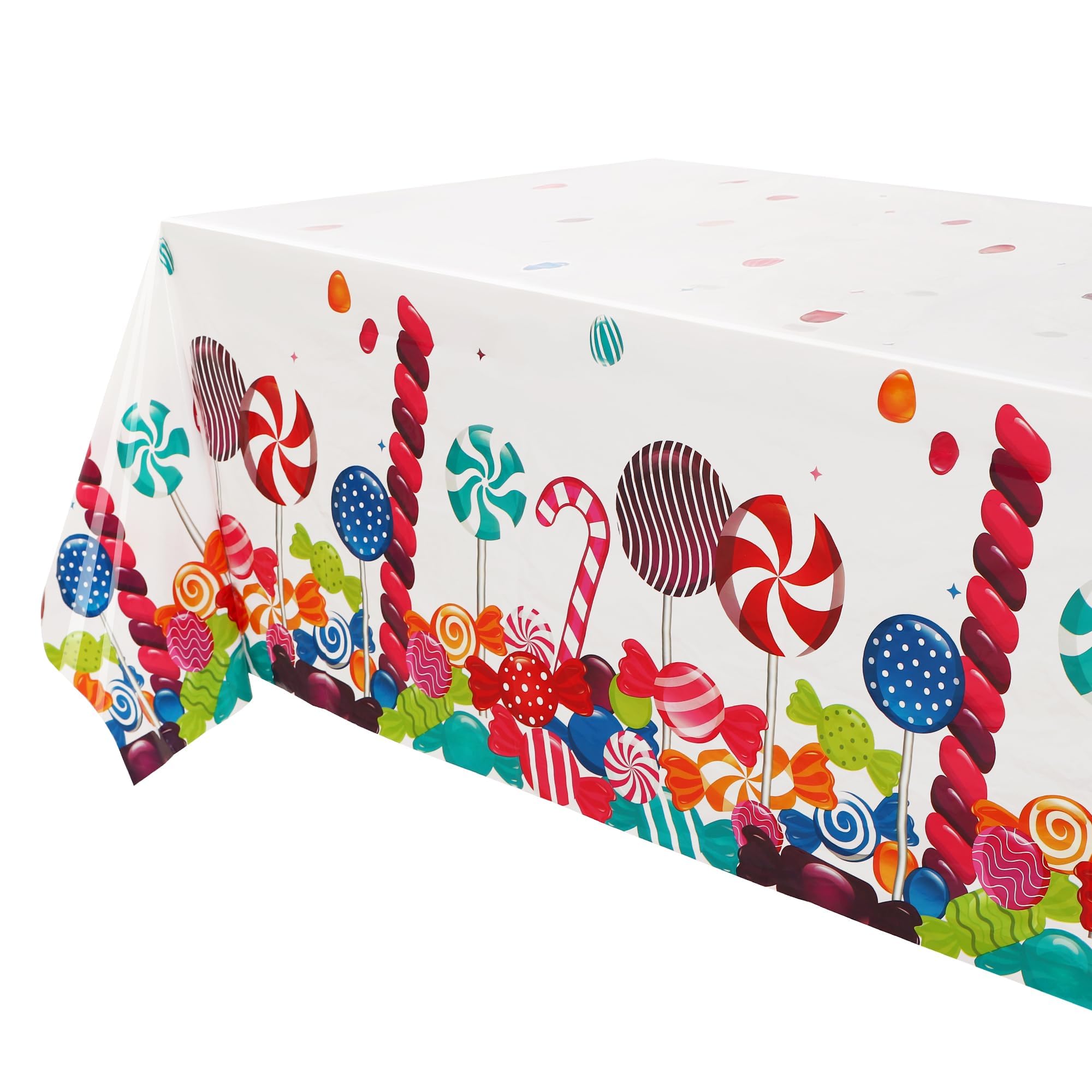 1 Pack Candy Table Cover - Lollipop Plastic Tablecloth for Girls Baby Shower, Christmas, Birthday Party Decorations | Sweet Candyland Theme Party Supplies for Kids, Baby Showers & Holiday Celebrations