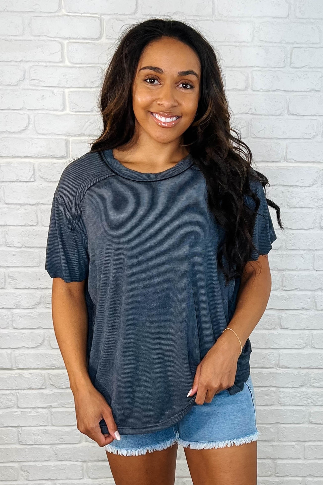 Easy Style Basic Mineral Wash Top in Ash Black - Soft & Comfortable Women's Casual T-Shirt for Everyday Wear, Street Style & Layering