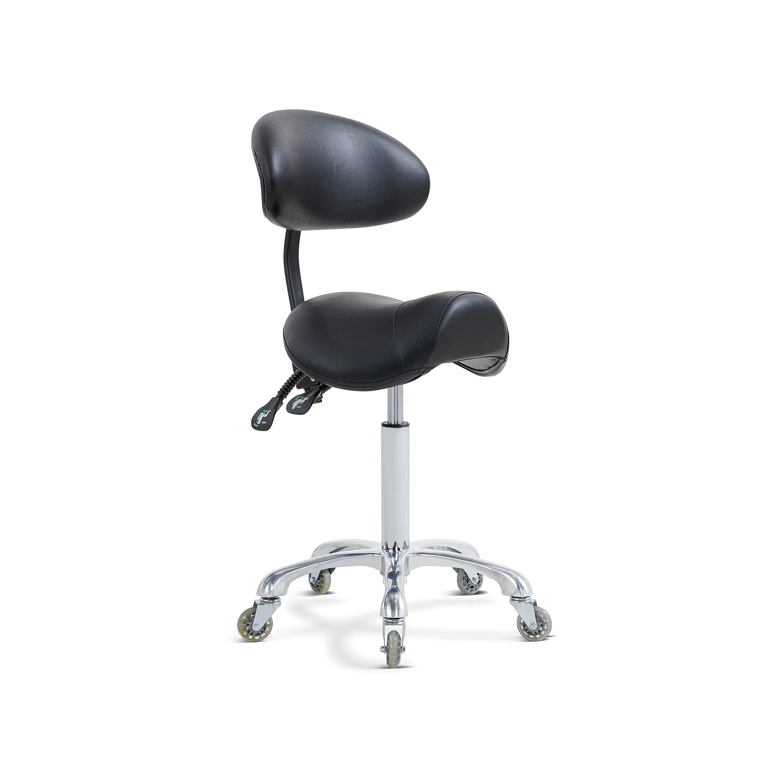 **Ergonomic Rolling Saddle Stool with Back Support - Adjustable Tattoo, Dental & Lash Stool for Estheticians, Massage & Salon Professionals (Black, Backrest Included) - Perfect for Tattoo Studios, Beauty Salons & Medical Clinics**