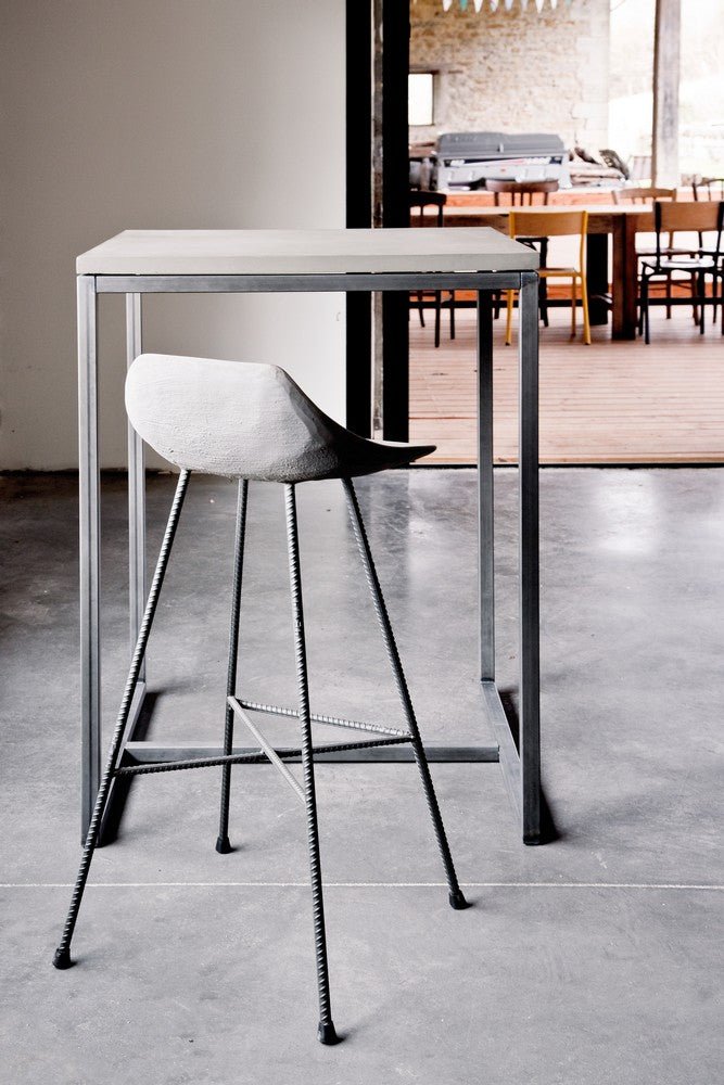 Hauteville 770 Barstool by Lyon Beton - Modern Concrete Bar Stool for Kitchen Island, Home Bar & Dining Room - Industrial Style Counter Height Stool with Metal Base