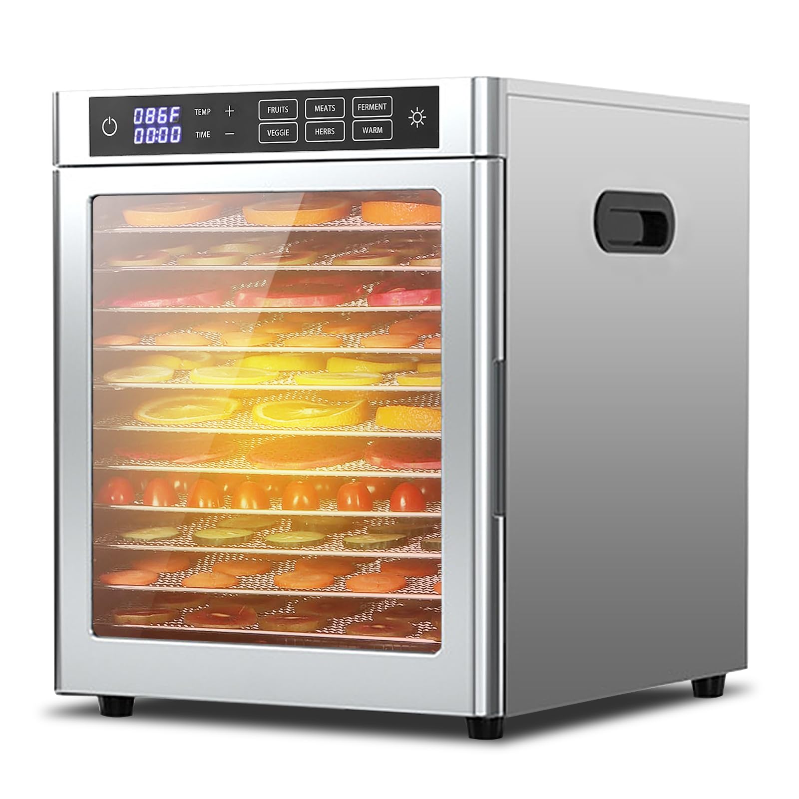 Premium Food Dehydrator Machine - Adjustable Temperature 86°F to 185°F & Digital Timer 0.5-24 Hours - Perfect for Drying Fruits, Vegetables, Meat, Jerky & Pet Treats - 12 Stainless Steel Trays - Ideal for Home Kitchen, Camping & Healthy Snack Preparation