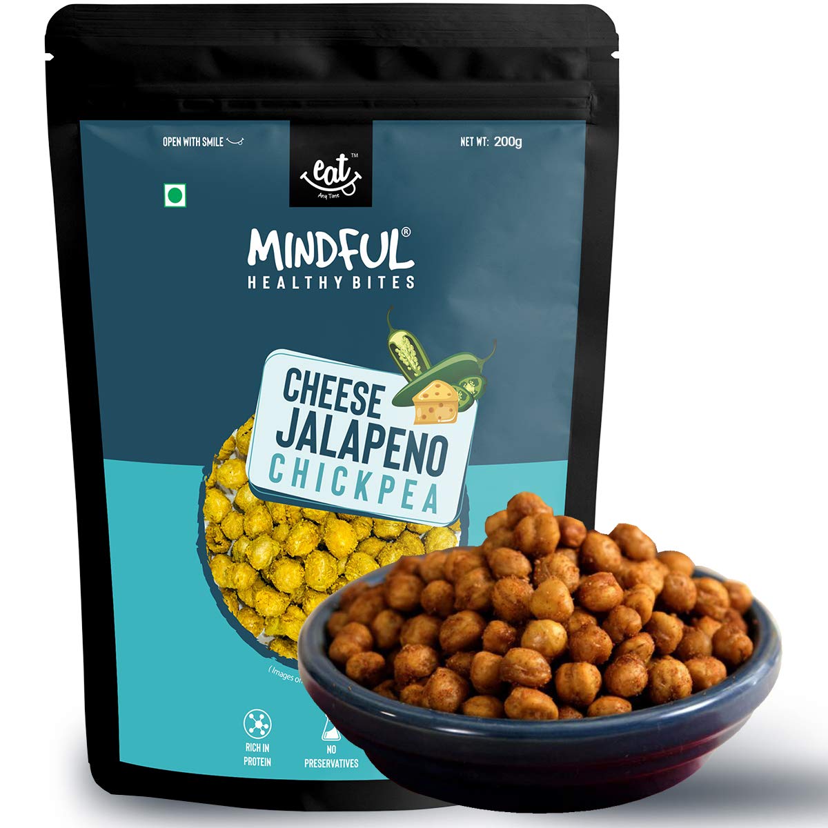 EAT Anytime Mindful Cheese & Jalapeño Pepper Roasted Chickpeas - Healthy Vegan Snack, 200g | Gluten-Free Protein Packed Crunchy Treat for On-The-Go, Office & Post-Workout