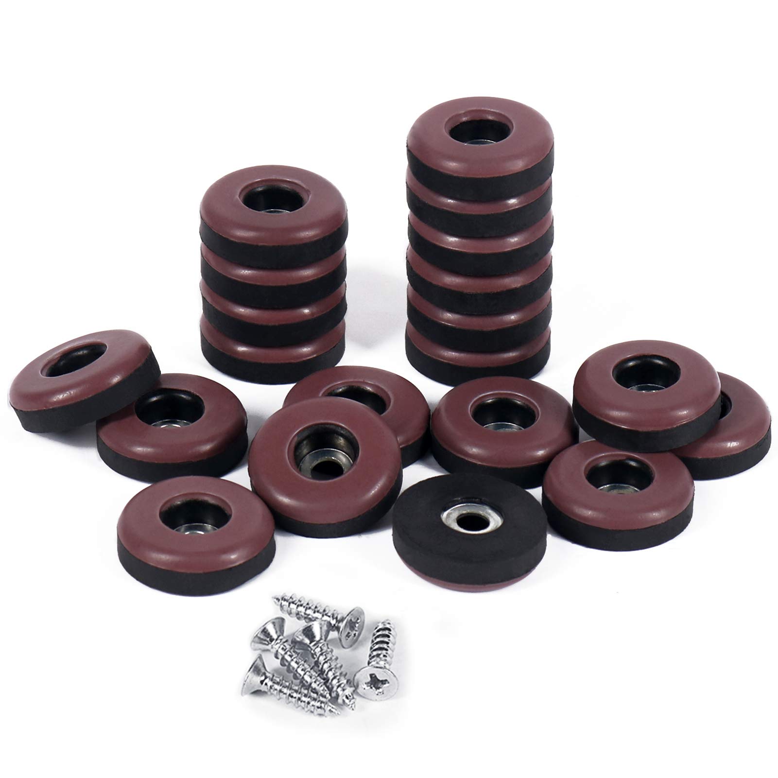 GINOYA 20-Pack 1-Inch Teflon Furniture Sliders with Screws - Reusable Glides for Carpet, Tile & Hardwood Floors (Coffee) - Easy Moving & Home Rearranging