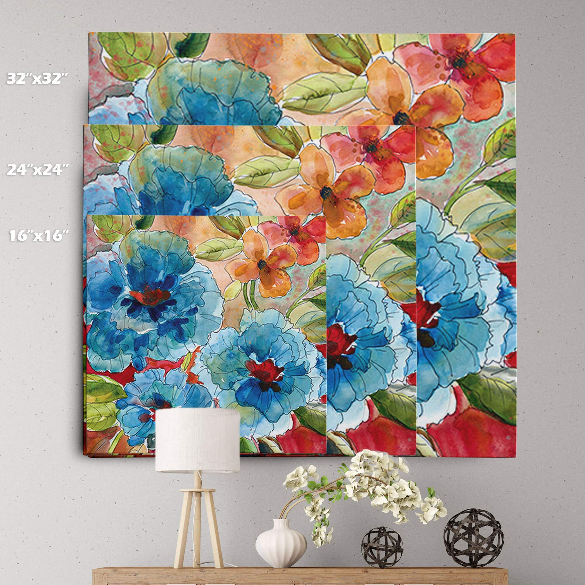 Wexford Home Gallery Wrapped Canvas Wall Art - 32x32 Inch Modern Floral Painting 'Garden Party II' by Weston Home - Perfect for Living Room, Bedroom & Office Decor