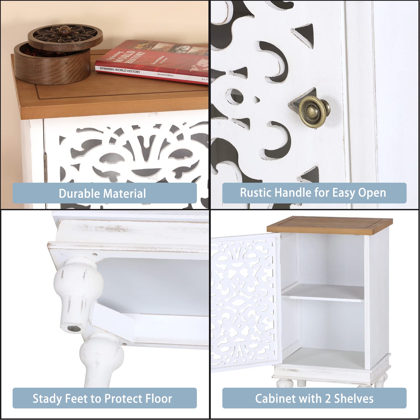 PHI VILLA Small Accent Storage Cabinet with Single Door - White Decorative Nightstand for Living Room & Bedroom, End Side Table with Storage | Perfect for Organizing Books, Blankets & Bedroom Essentials