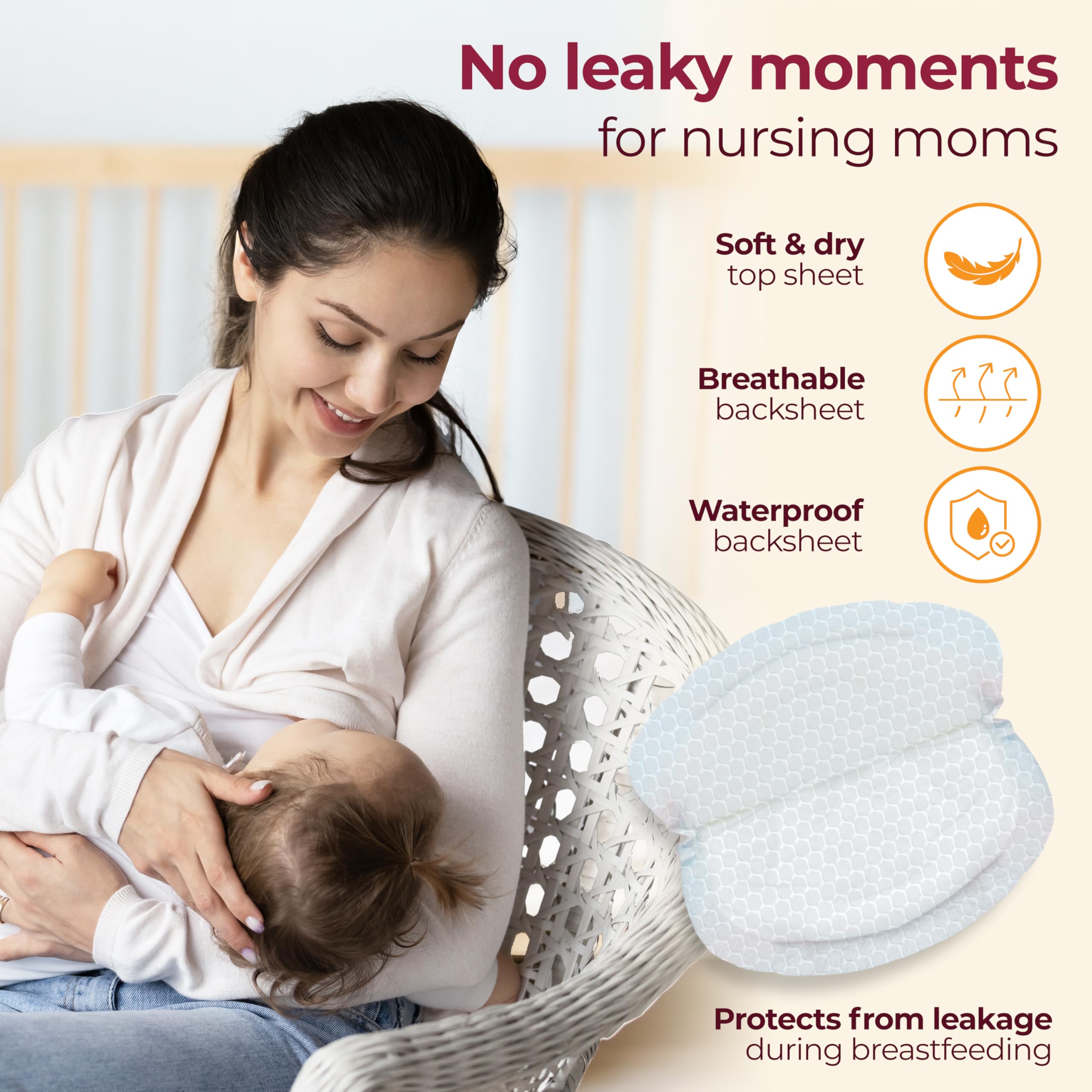 LuvLap Ultra Thin Honeycomb Nursing Breast Pads - 24pcs Disposable Maternity Pads - Super Absorbent & Soft for Breastfeeding - Discreet & Comfortable Fit - Resealable Pack - Ideal for Leak Protection at Work, Travel or Nighttime Use