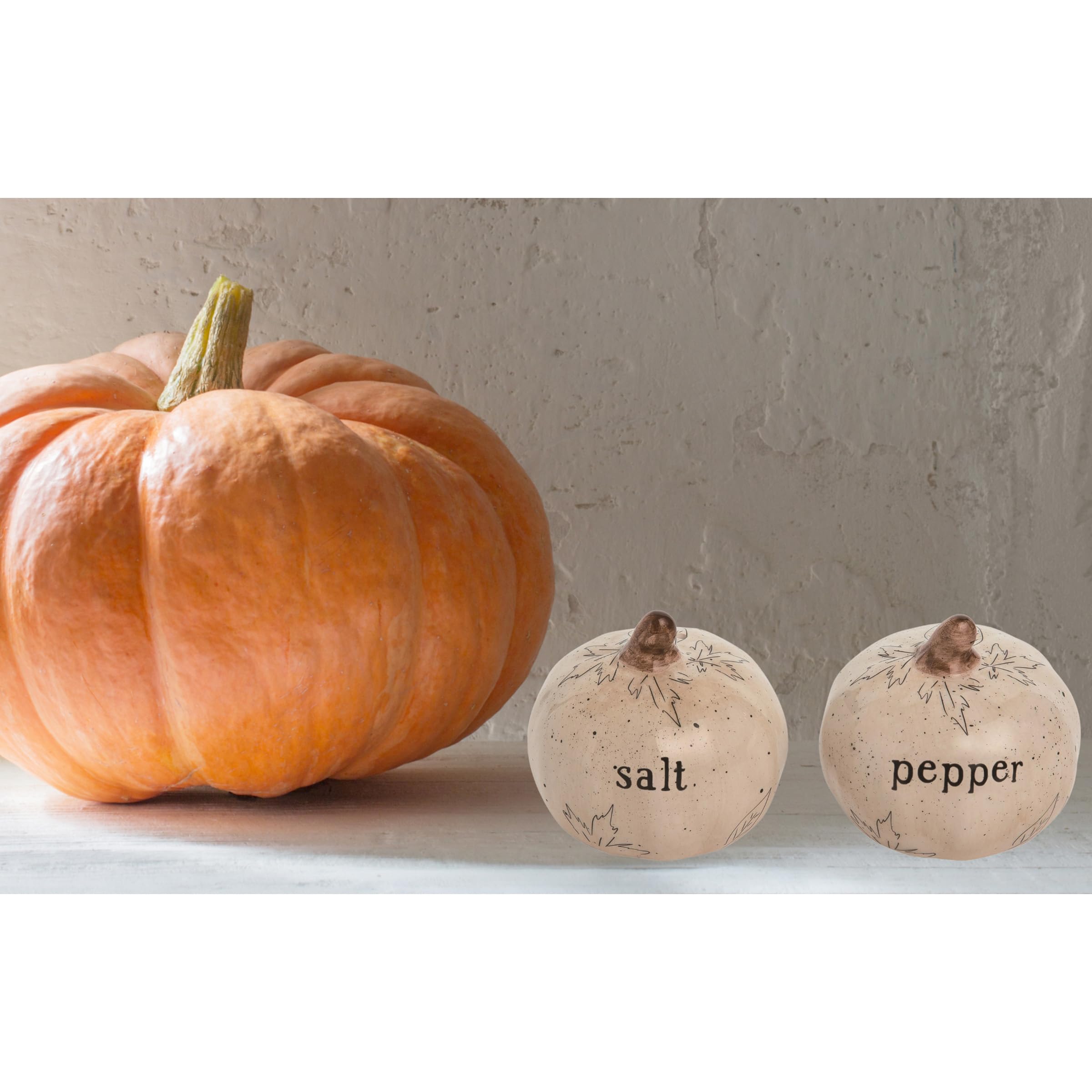 White Ceramic Pumpkin Salt and Pepper Shakers Set - Fall Kitchen Decor, Thanksgiving Tableware for Autumn Dining & Holiday Season