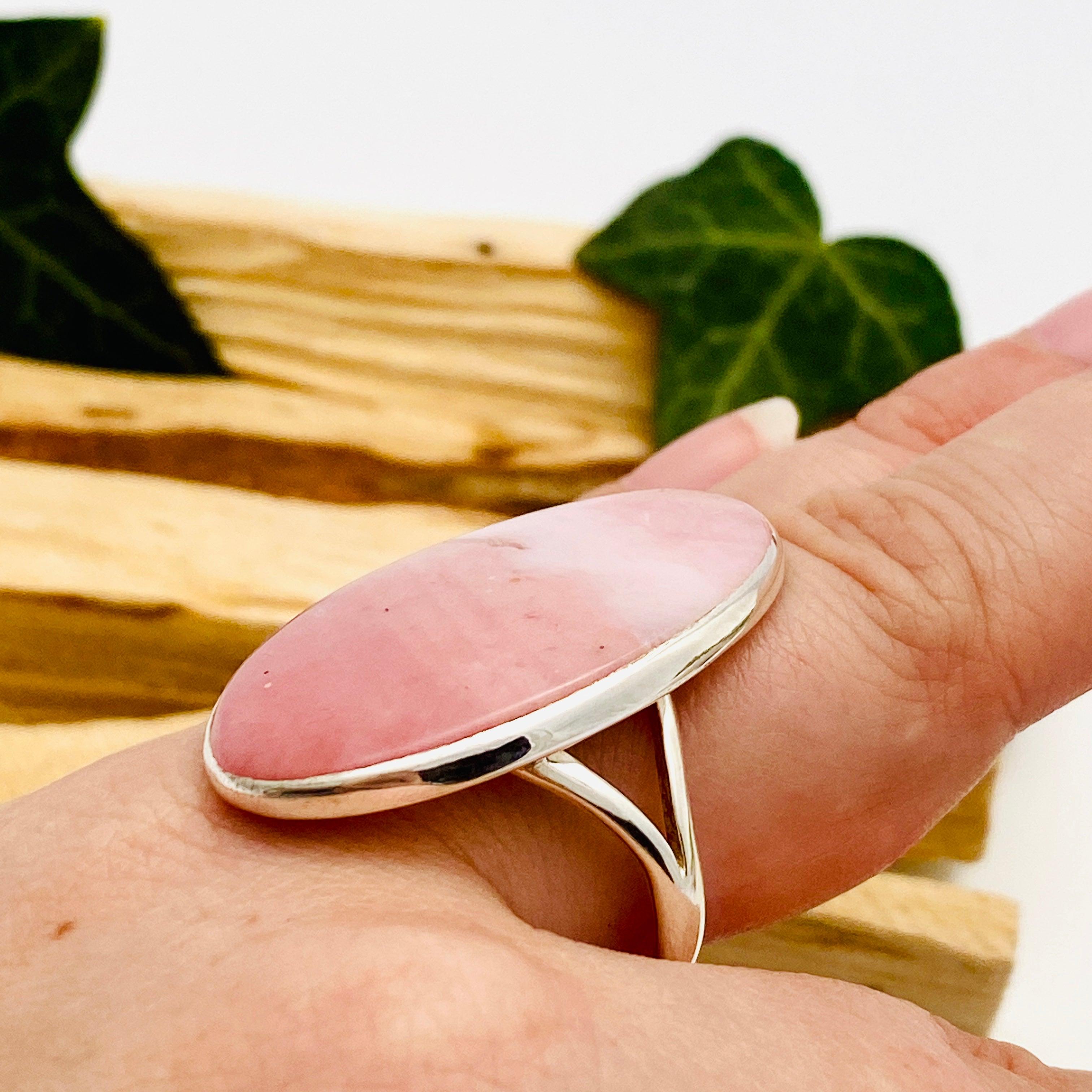 Pink Opal Oval Cabochon Ring with Split Band - Size 11 - KRGJ1597 | Elegant Jewelry for Women, Perfect for Weddings, Parties & Everyday Wear